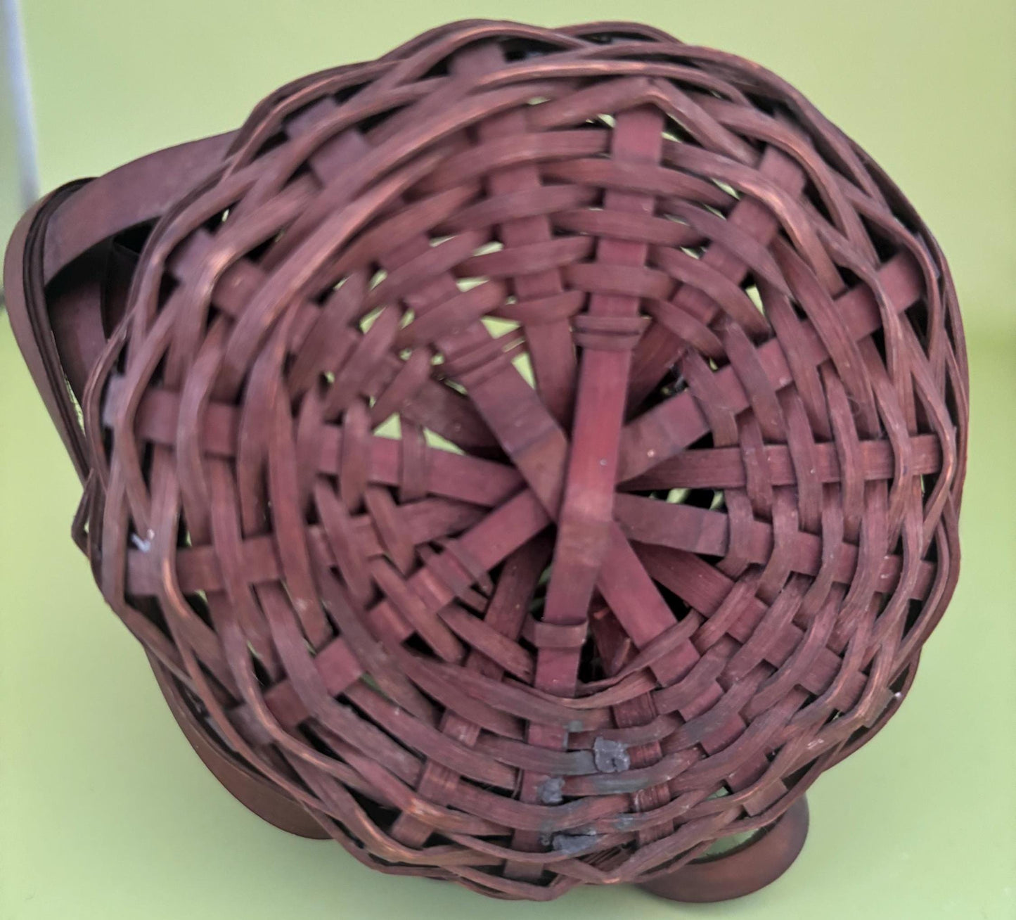 Antique Japanese Ikebana Leather and Bamboo Weaved Basket with Two Side Handles Lover Antiques and Vintage