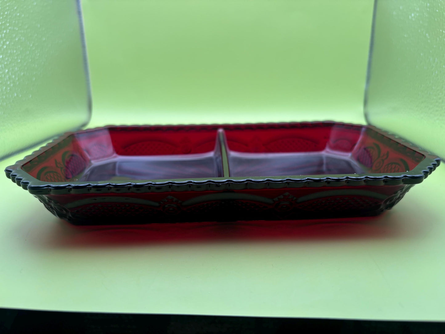 Ruby Red Glass Divided Glass Dish with Starburst Pattern Pretty Glass Lover Antiques and Vintage