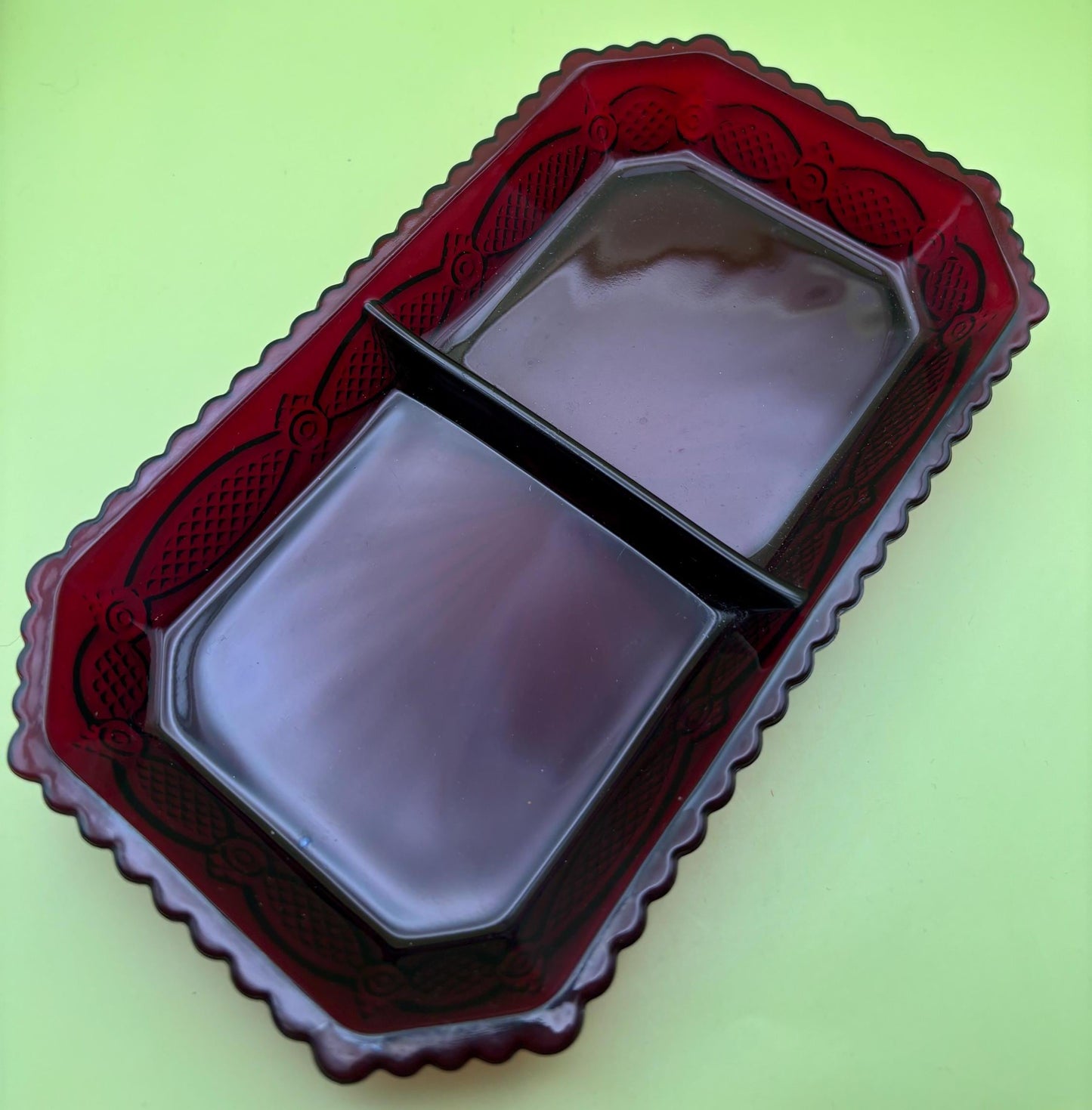 Ruby Red Glass Divided Glass Dish with Starburst Pattern Pretty Glass Lover Antiques and Vintage
