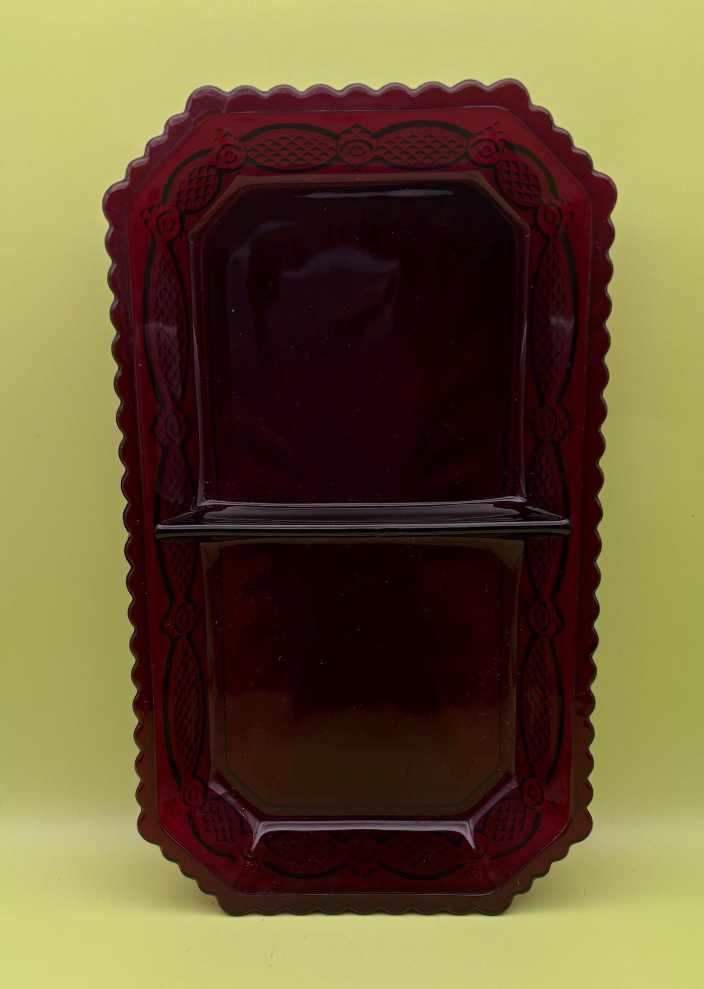 Ruby Red Glass Divided Glass Dish with Starburst Pattern Pretty Glass Lover Antiques and Vintage