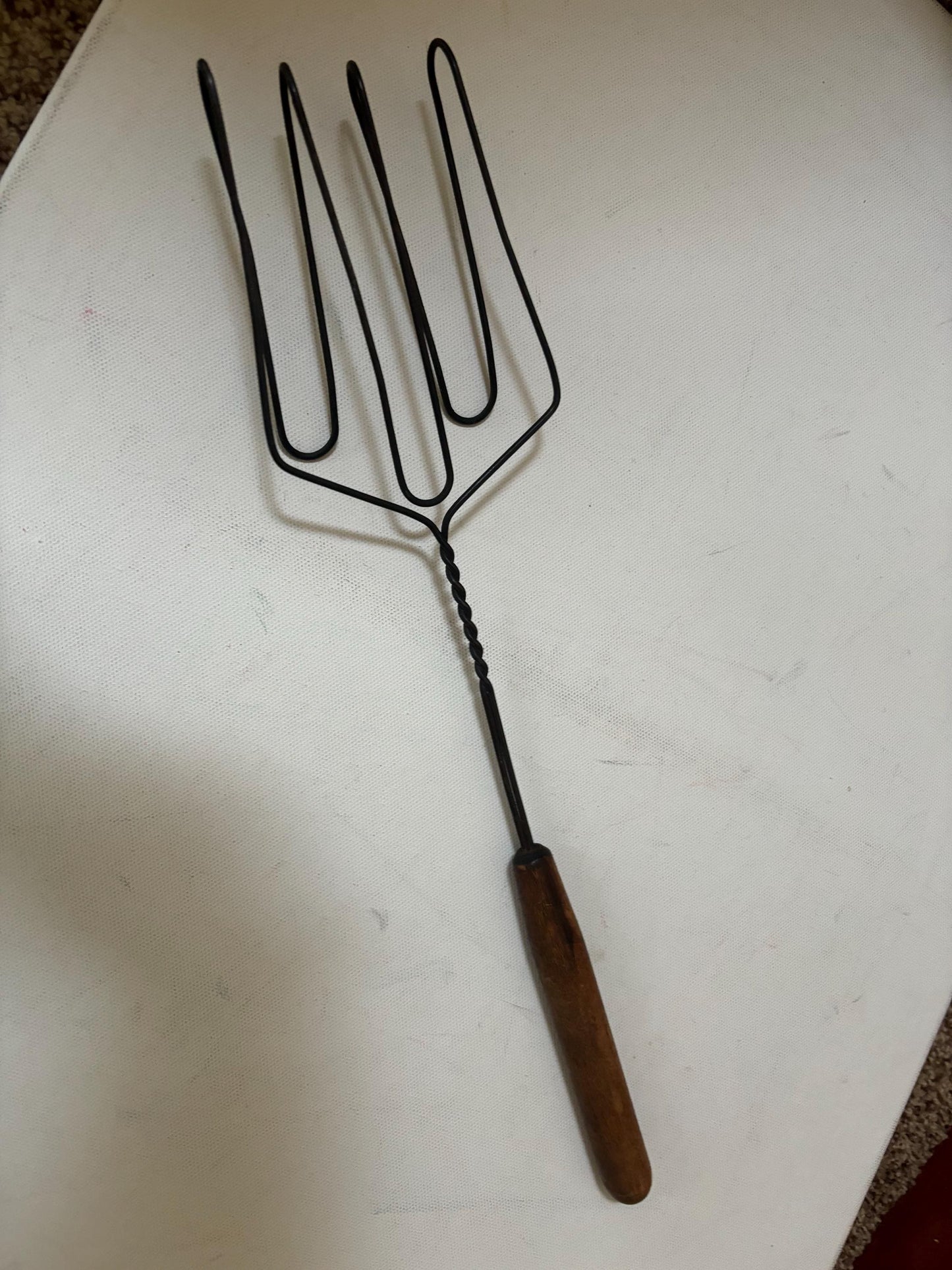 Antique Hot Dog Roller Cooker Wire with Wood Handle Primitive Grill Tool Lover Antiques and Vintage