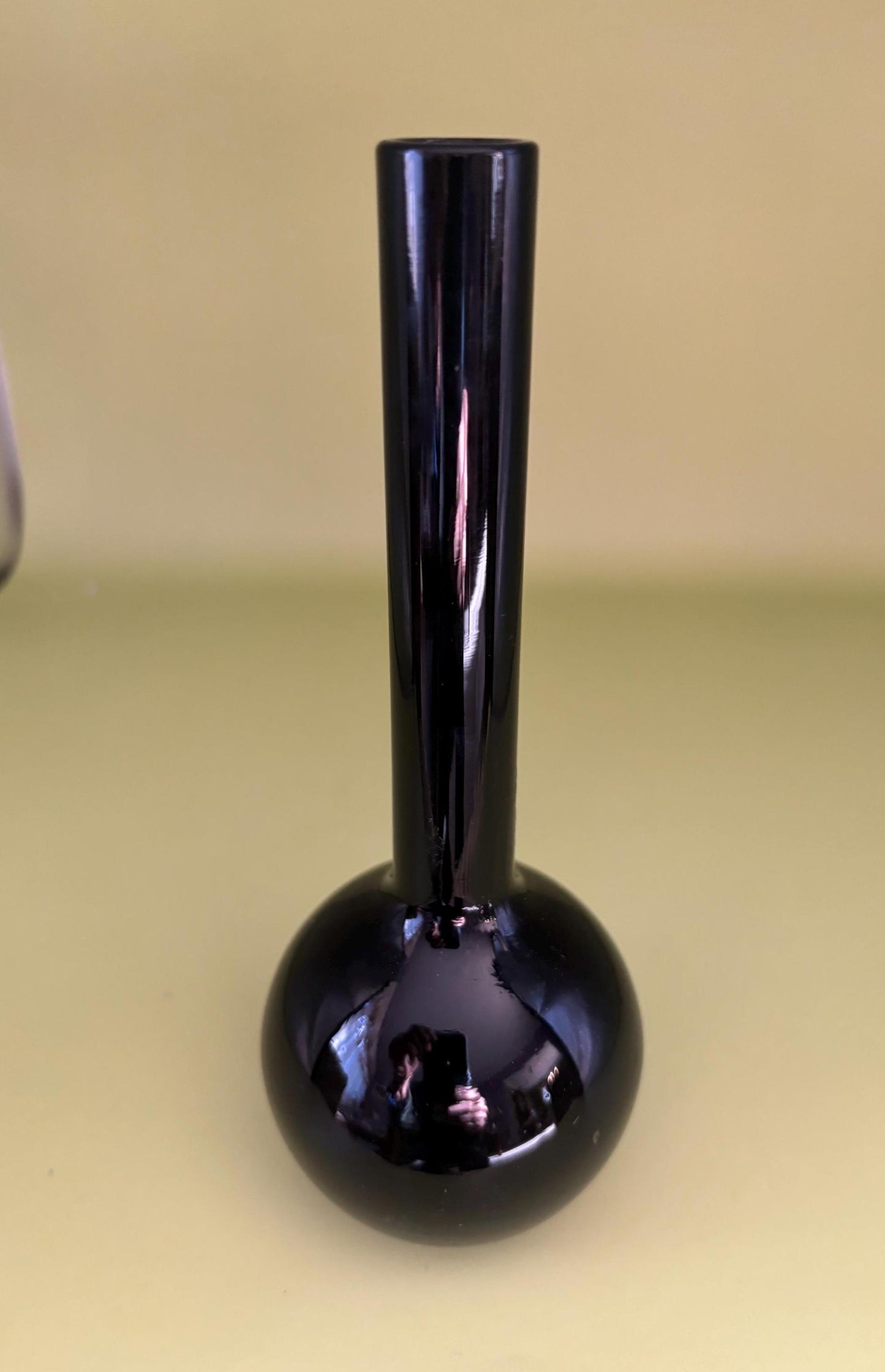 Vintage Black Lacquer Bud Vase Shiny Fluted Vase Lover Antiques and Vintage