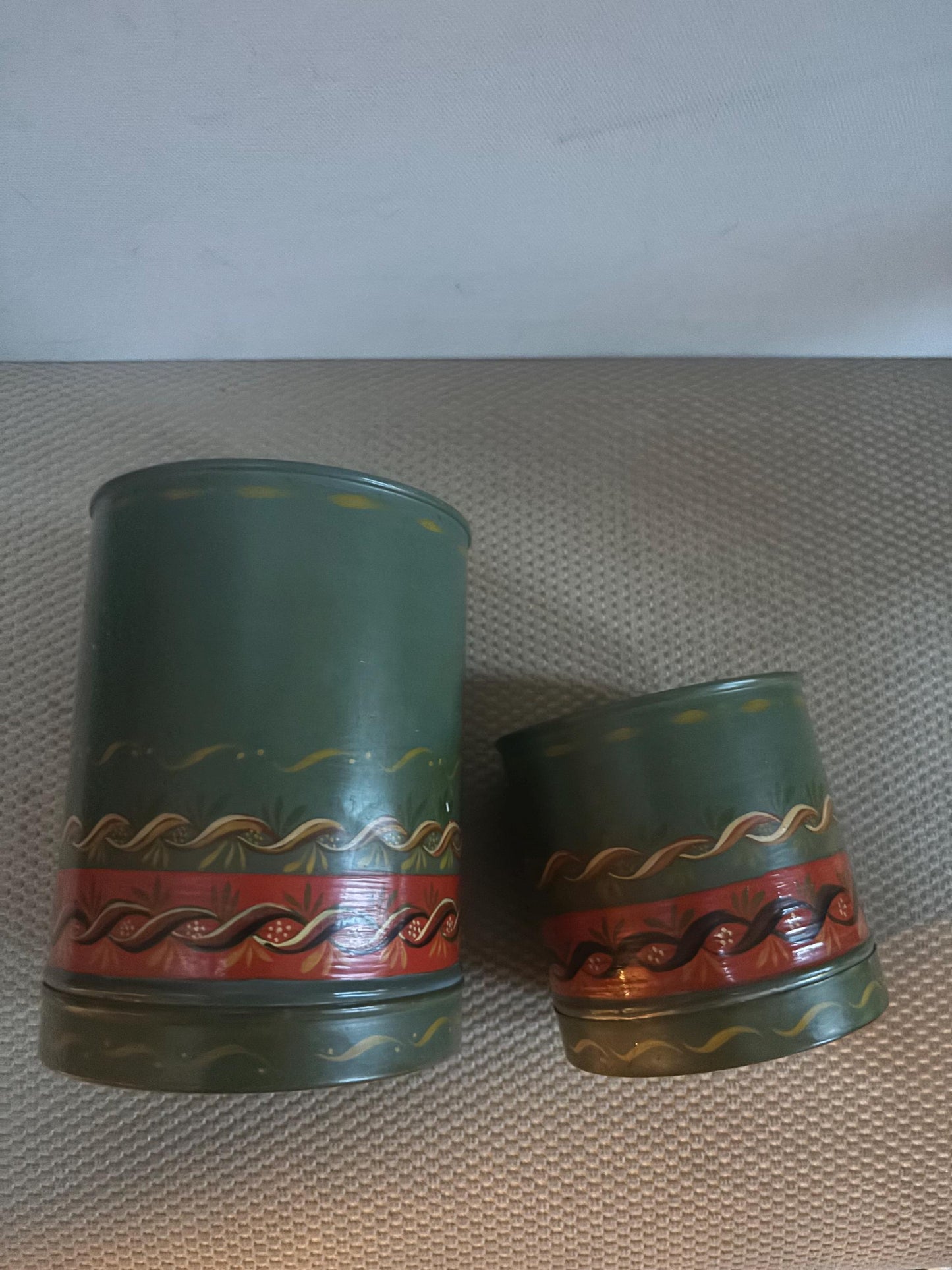 Vintage Green & Red Canisters Set of 2 Containers Lover Antiques and Vintage