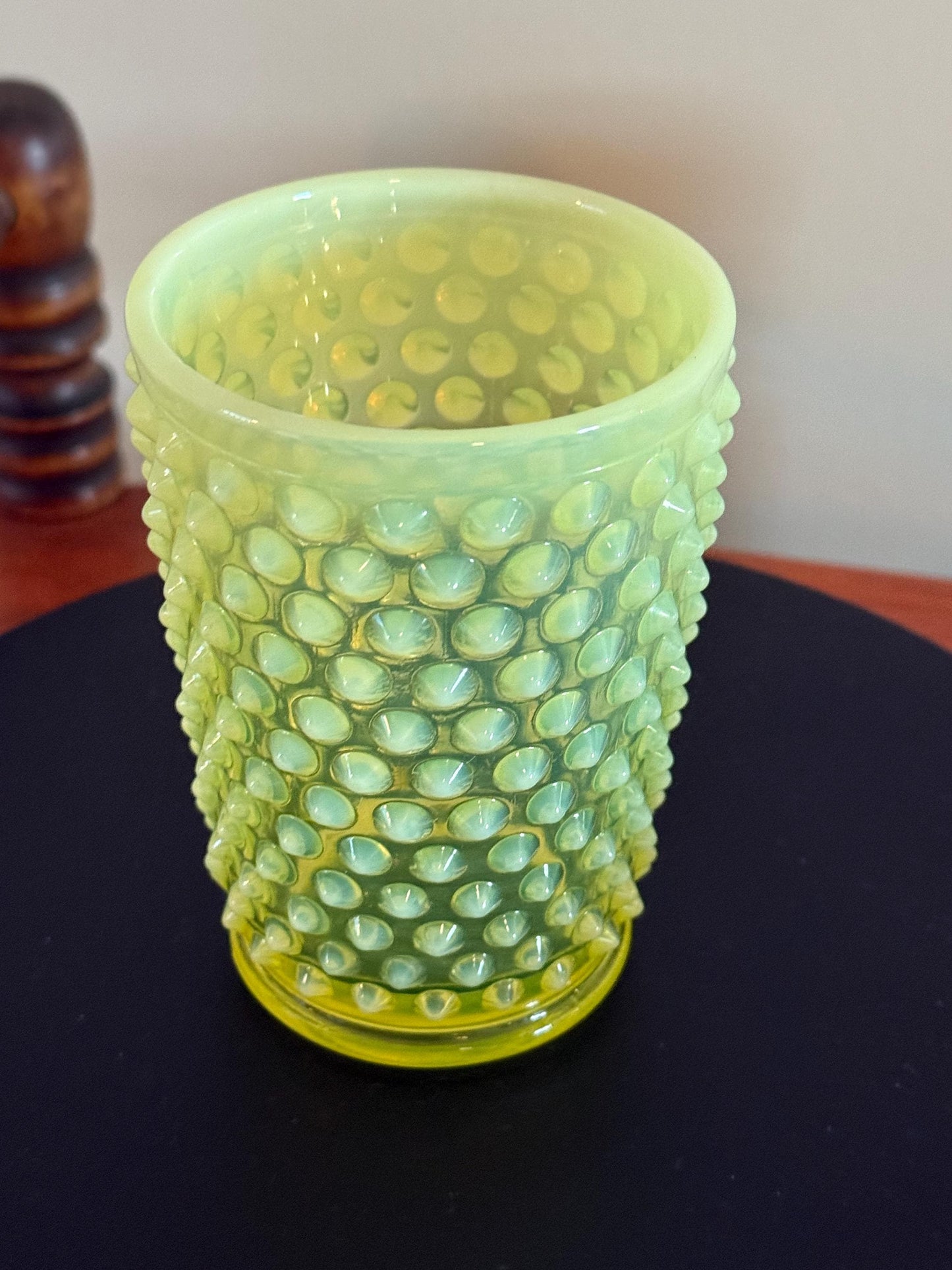 Vintage Fenton Vaseline Hobnail Glass Tumbler Cup Uranium Glass Lover Antiques and Vintage