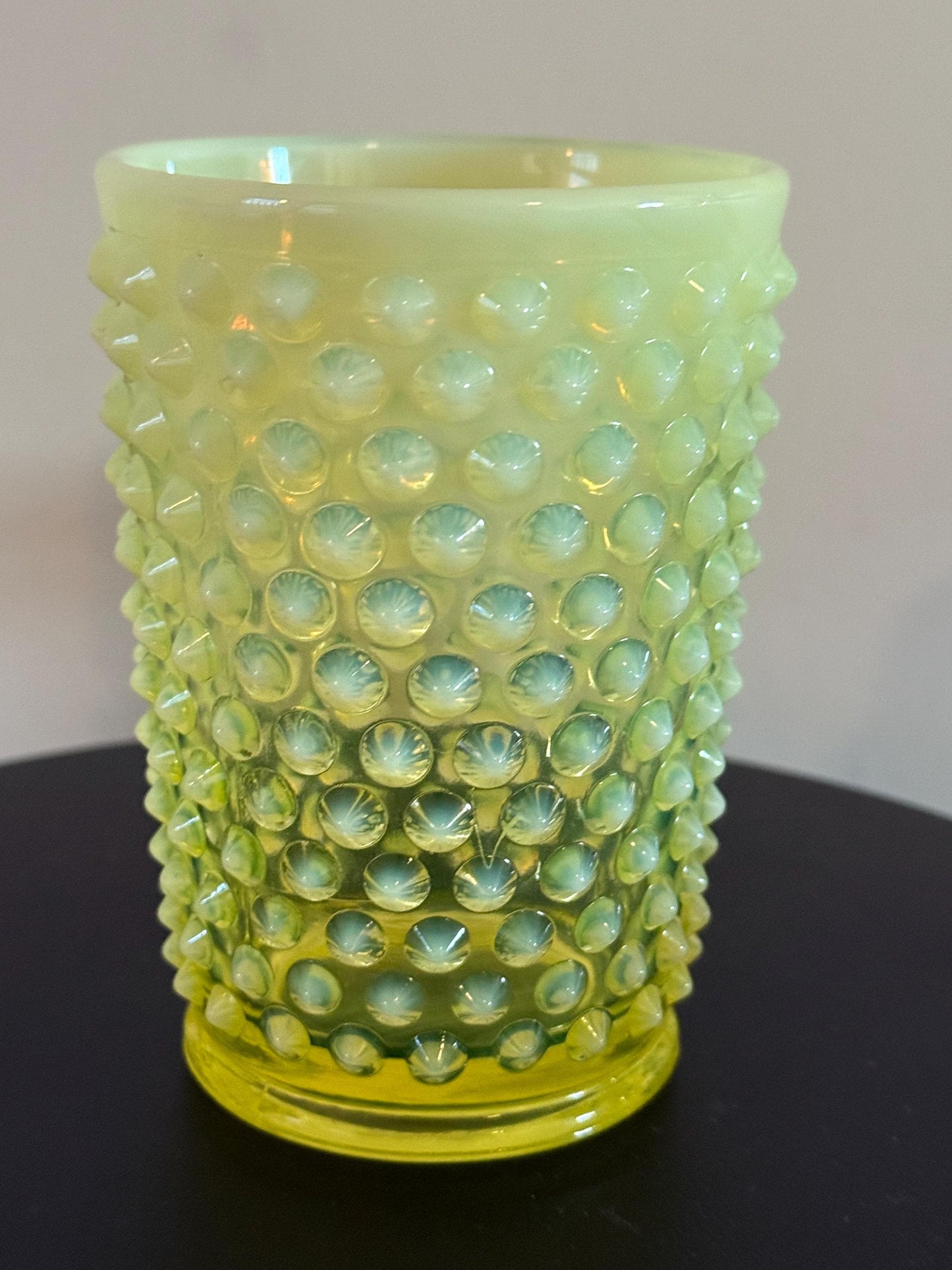 Vintage Fenton Vaseline Hobnail Glass Tumbler Cup Uranium Glass Lover Antiques and Vintage