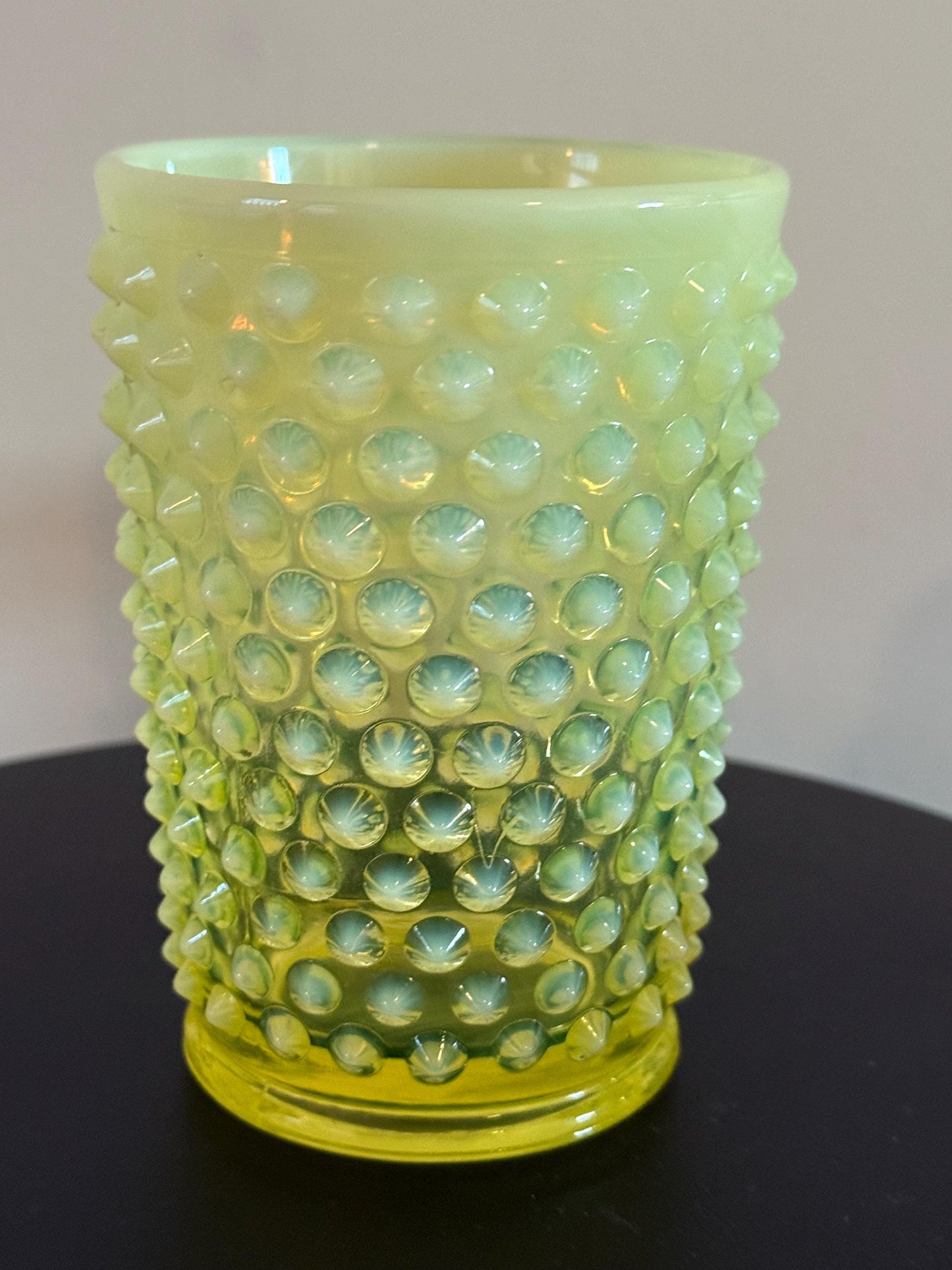 Vintage Fenton Vaseline Hobnail Glass Tumbler Cup Uranium Glass Lover Antiques and Vintage