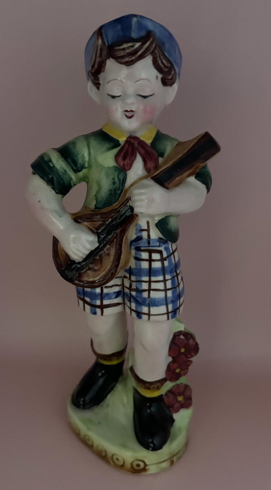 Vintage Boy with Banjo Porcelain Figurine Young Boy Strumming a Guitar Hand Painted Royal Japan Lover Antiques and Vintage