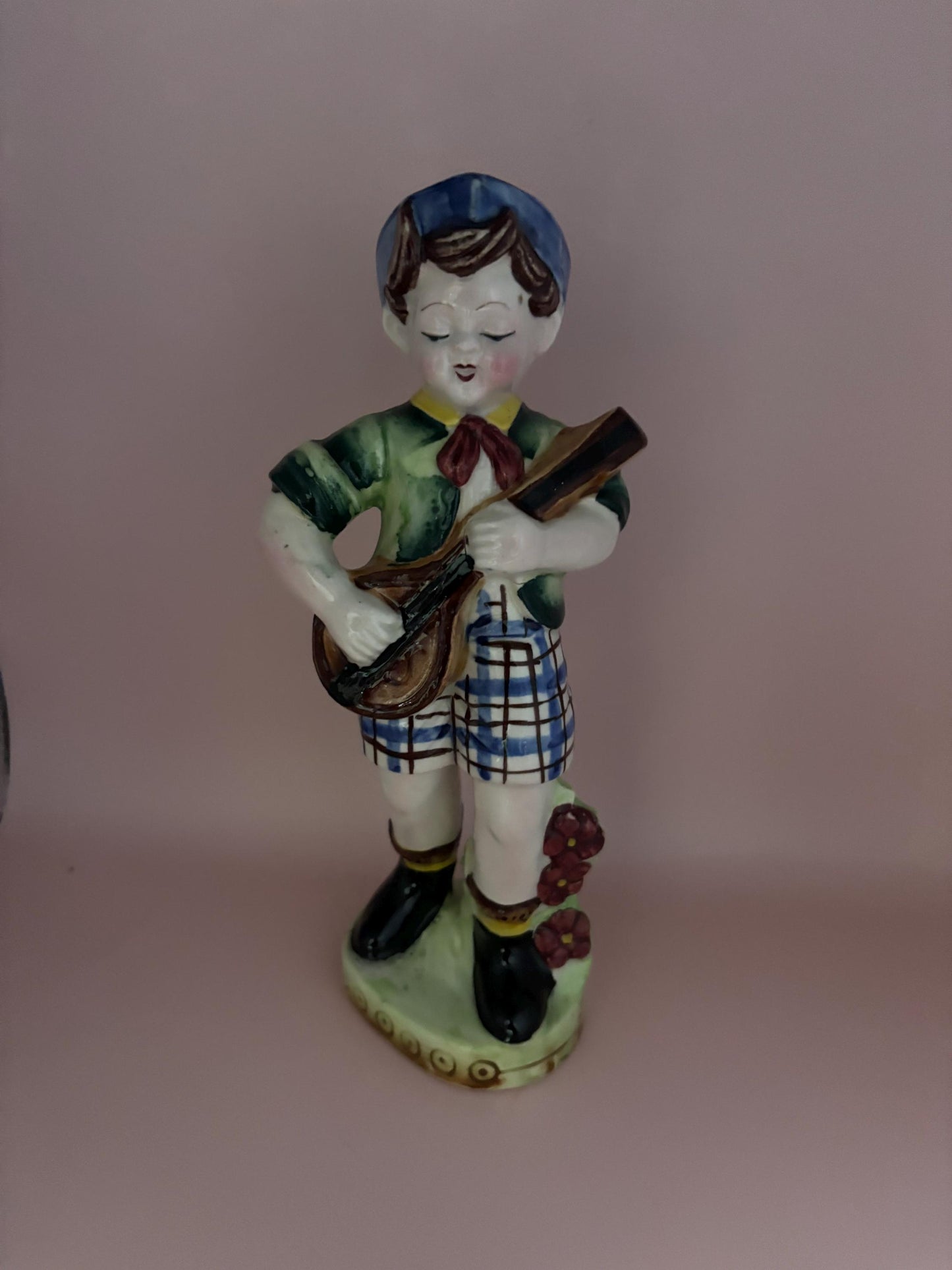 Vintage Boy with Banjo Porcelain Figurine Young Boy Strumming a Guitar Hand Painted Royal Japan Lover Antiques and Vintage