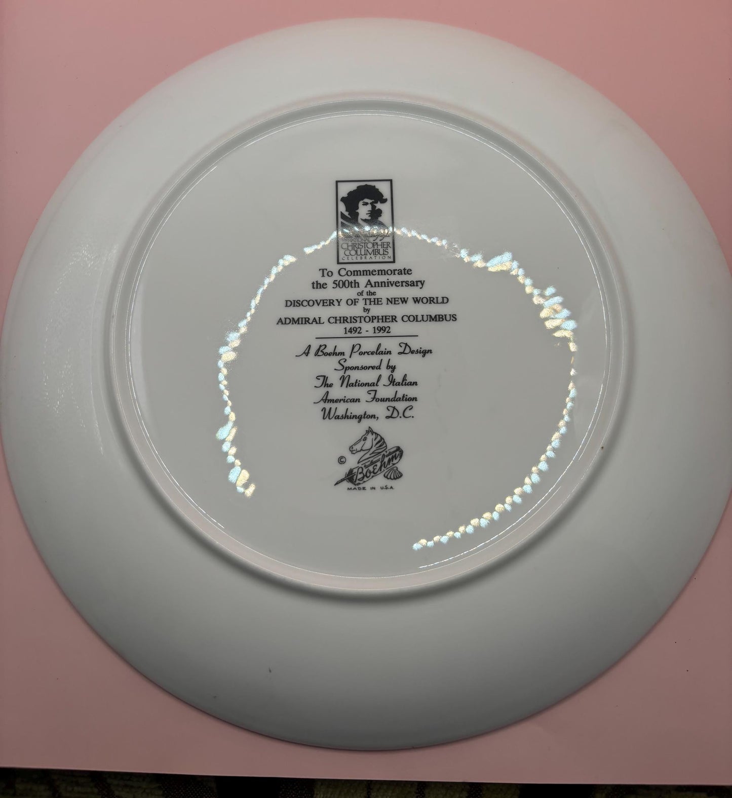 Vintage Boehm Porcelain Plate Commemorating Christopher Columbus 500th Anniversary Lover Antiques and Vintage