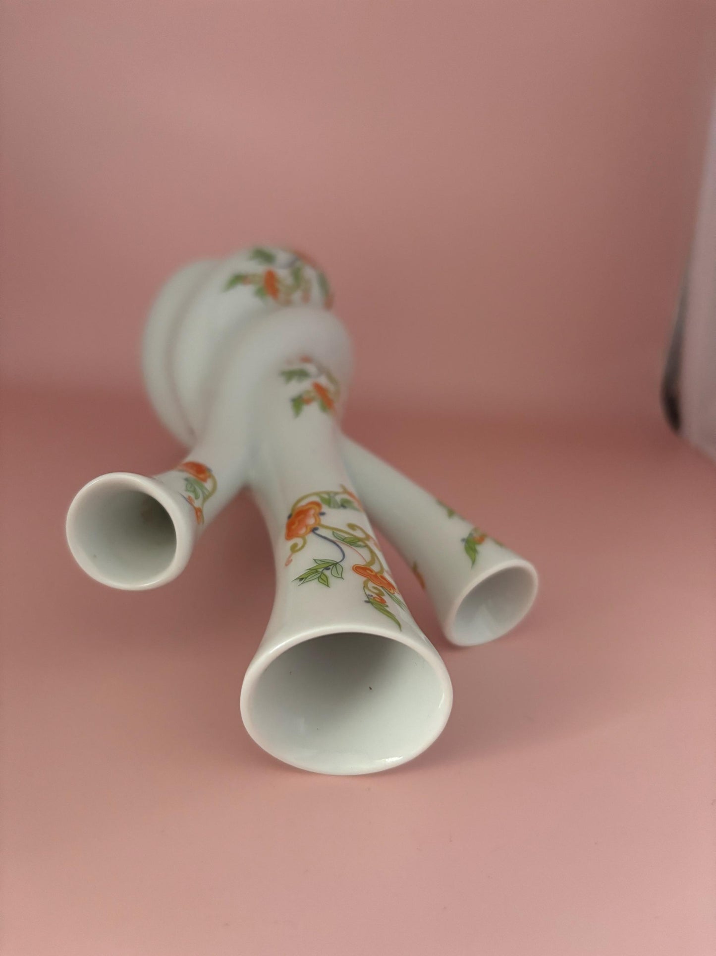 Vintage Limoges of France Three Finger Vase Hand Painted Triple Bud Vase Red Flowers Lover Antiques and Vintage