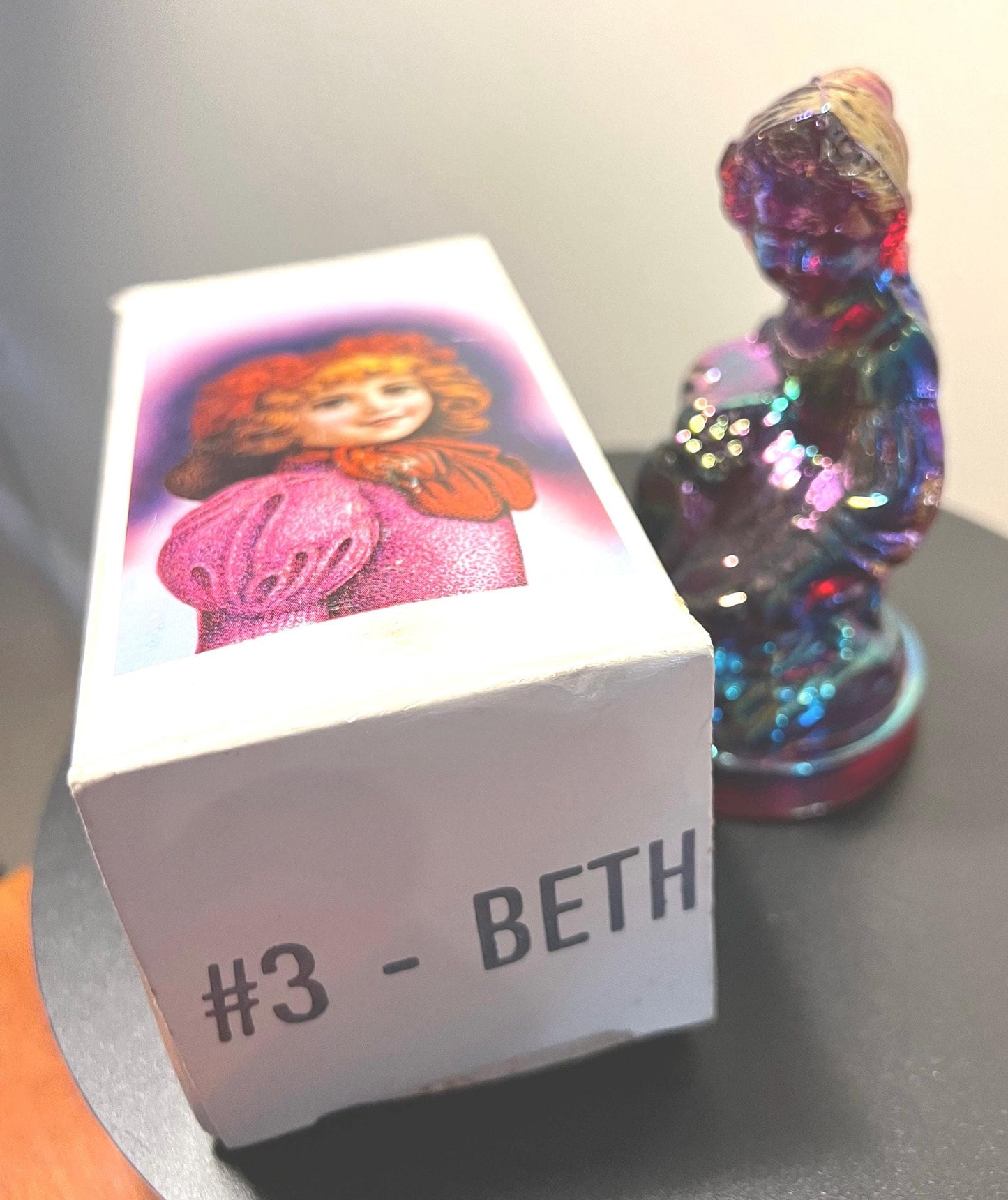 Vintage Little Women Beth #3 Summit Art Purple Carnival Glass Art Russ Vogelsong Sculpture Art Glass Figurine Lover Antiques and Vintage