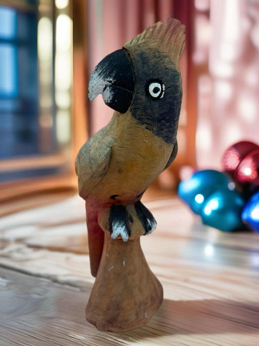 Vintage Carved Wooden Parrot Figurine Hand Painted Made in Jamaica Lover Antiques and Vintage
