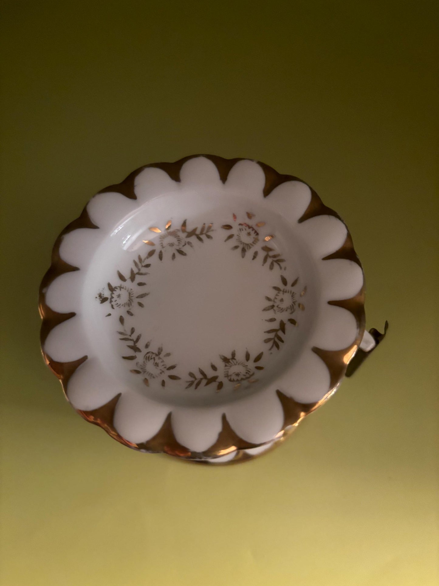 Vintage Porcelain Tape or Stamp Dispenser with Stamp Bowl Gold Gilding Trim Lover Antiques and Vintage