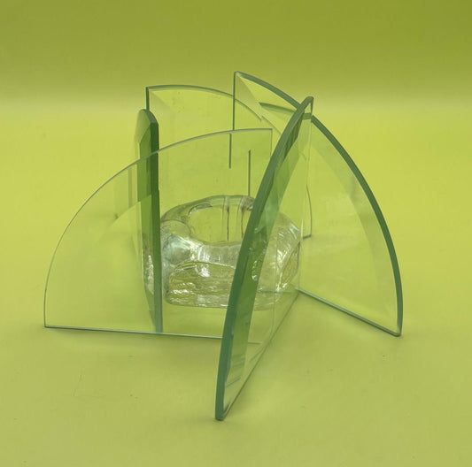 Vintage Clear Cut Glass Votive Candle Holder Mid Century Glass Structure Lover Antiques and Vintage