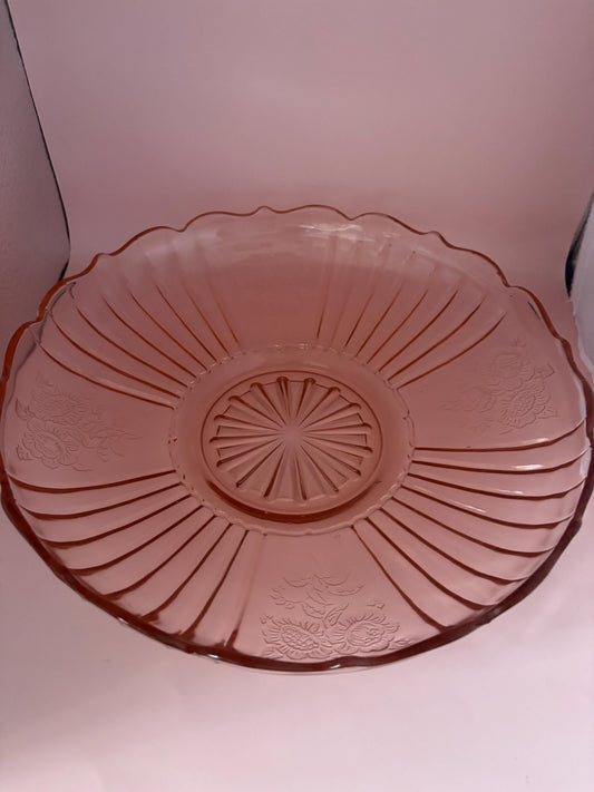 Vintage Anchor Hocking Mayfair Pattern Pink Depression Glass 12” Serving Platter Bowl Lover Antiques and Vintage