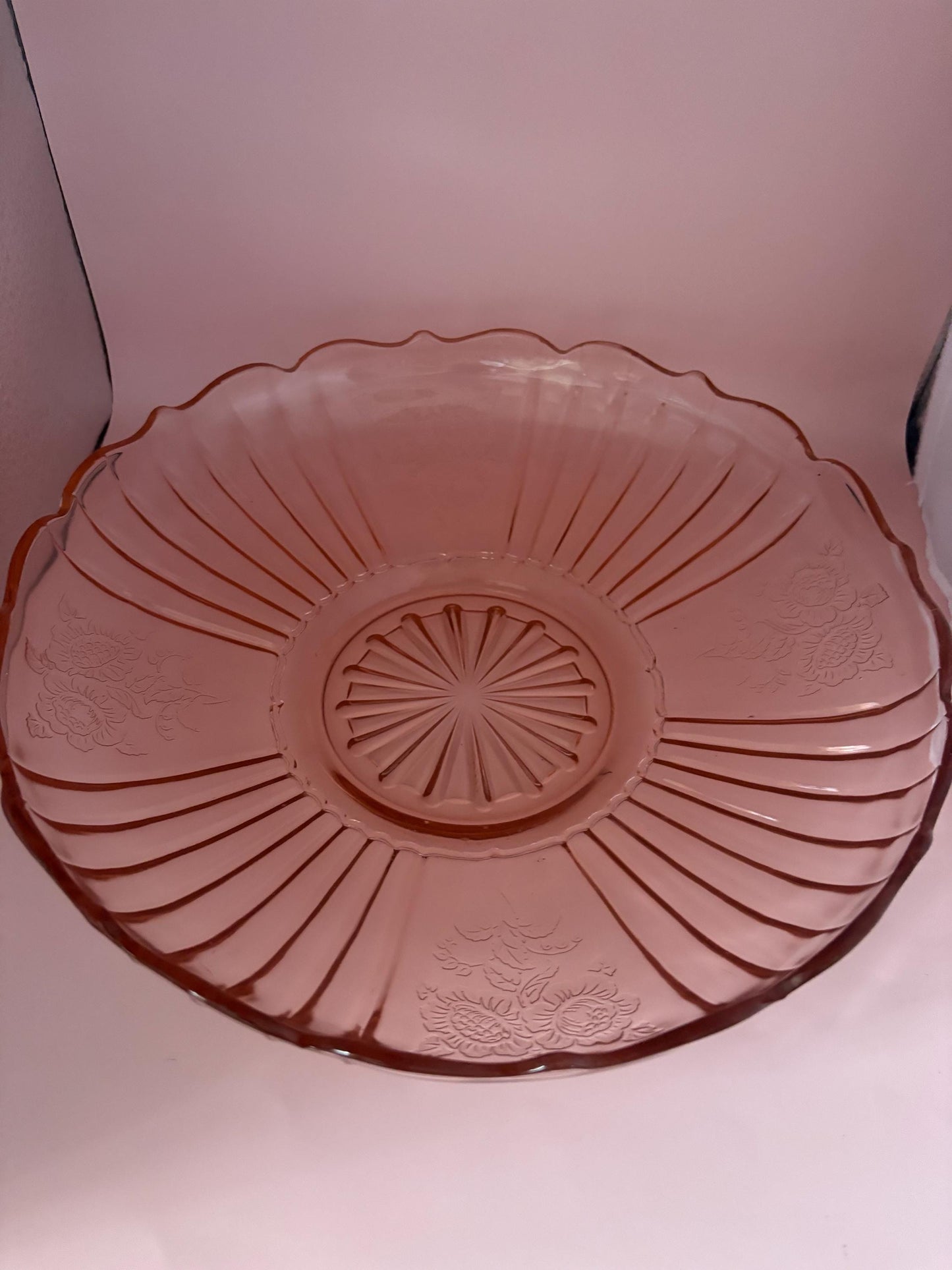 Vintage Anchor Hocking Mayfair Pattern Pink Depression Glass 12” Serving Platter Bowl Lover Antiques and Vintage