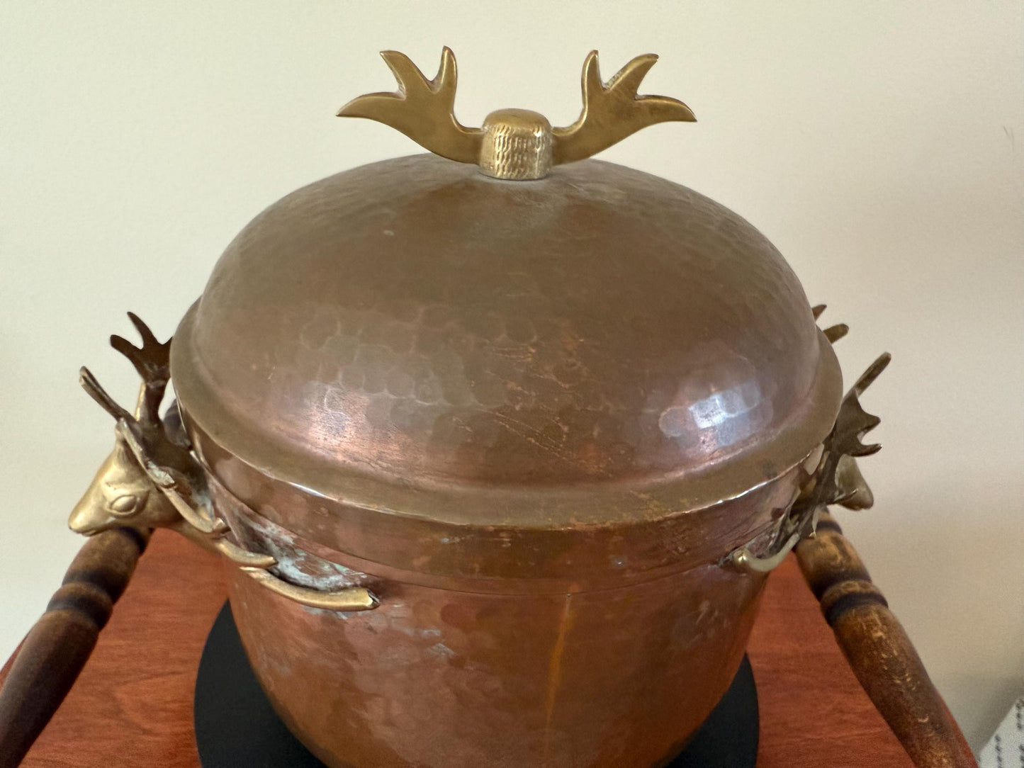 Antique Copper Pot with Lid Brass Deep Handles on Each Side Hammered Copper Pitcher Lover Antiques and Vintage