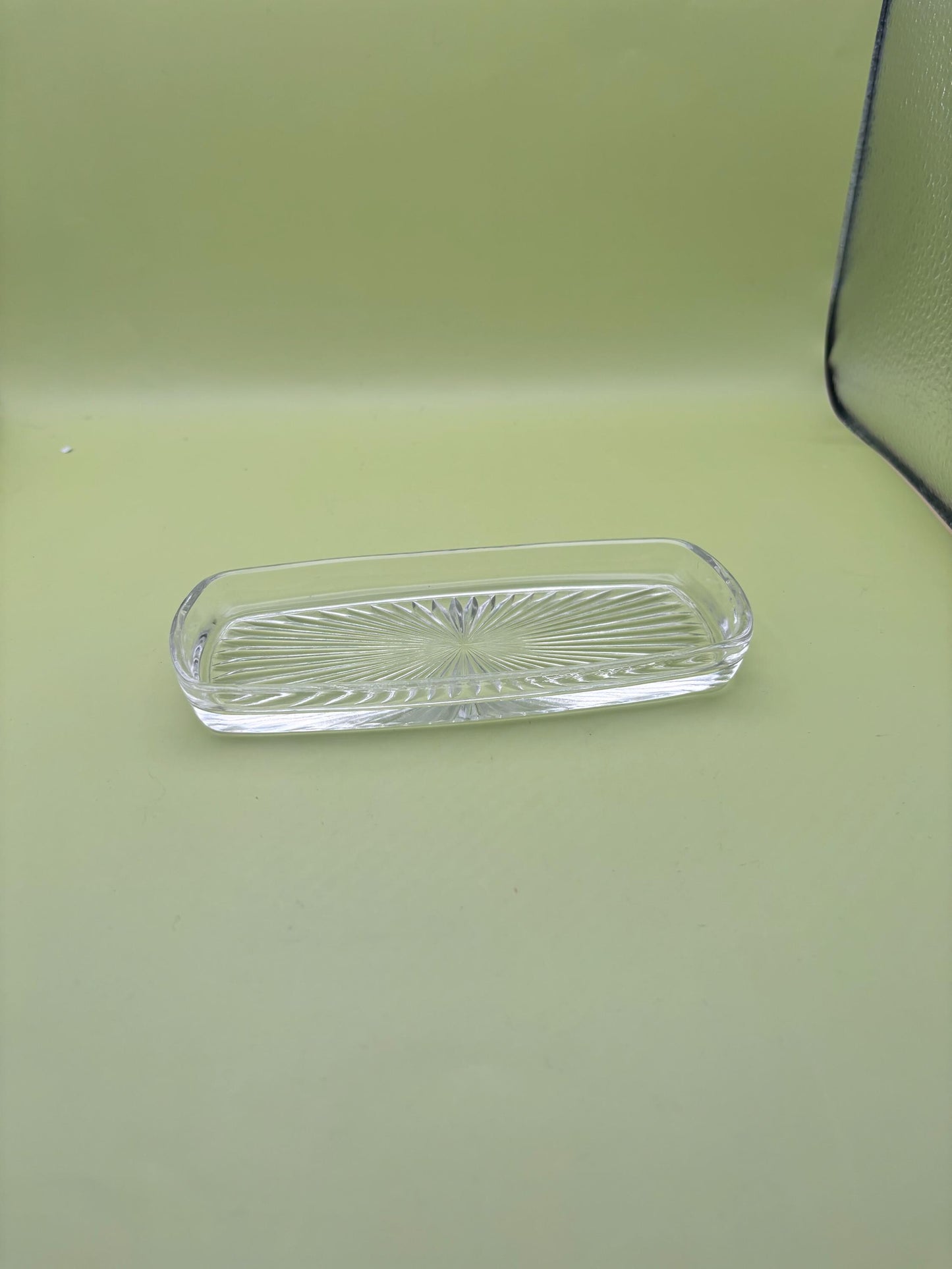 Antique Cut Glass Glass Butter Liner Dish Star Burst Pattern Lover Antiques and Vintage