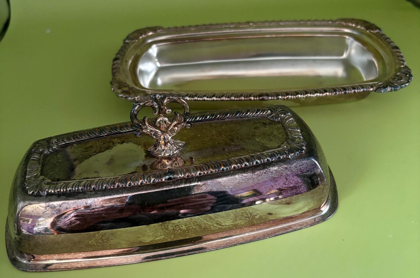 Vintage National Silver on Copper Covered Butter Liner Dish Number 1095 Lover Antiques and Vintage