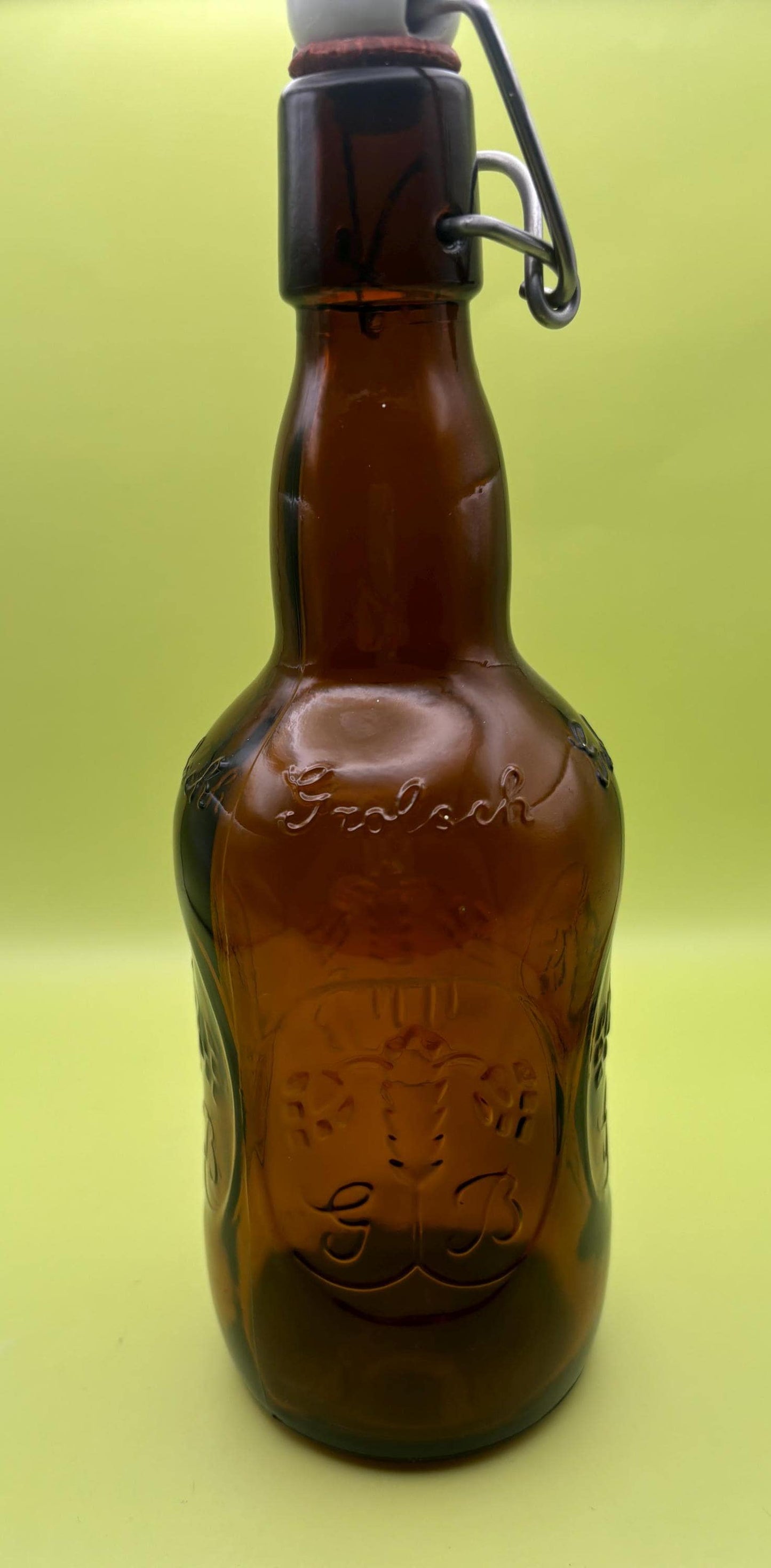 Vintage Grolsch Beer Bottle Dark Brown Amber Glass Bottle Orange Glass Jar Embossed Glass Swing Top Porcelain Cap Lover Antiques