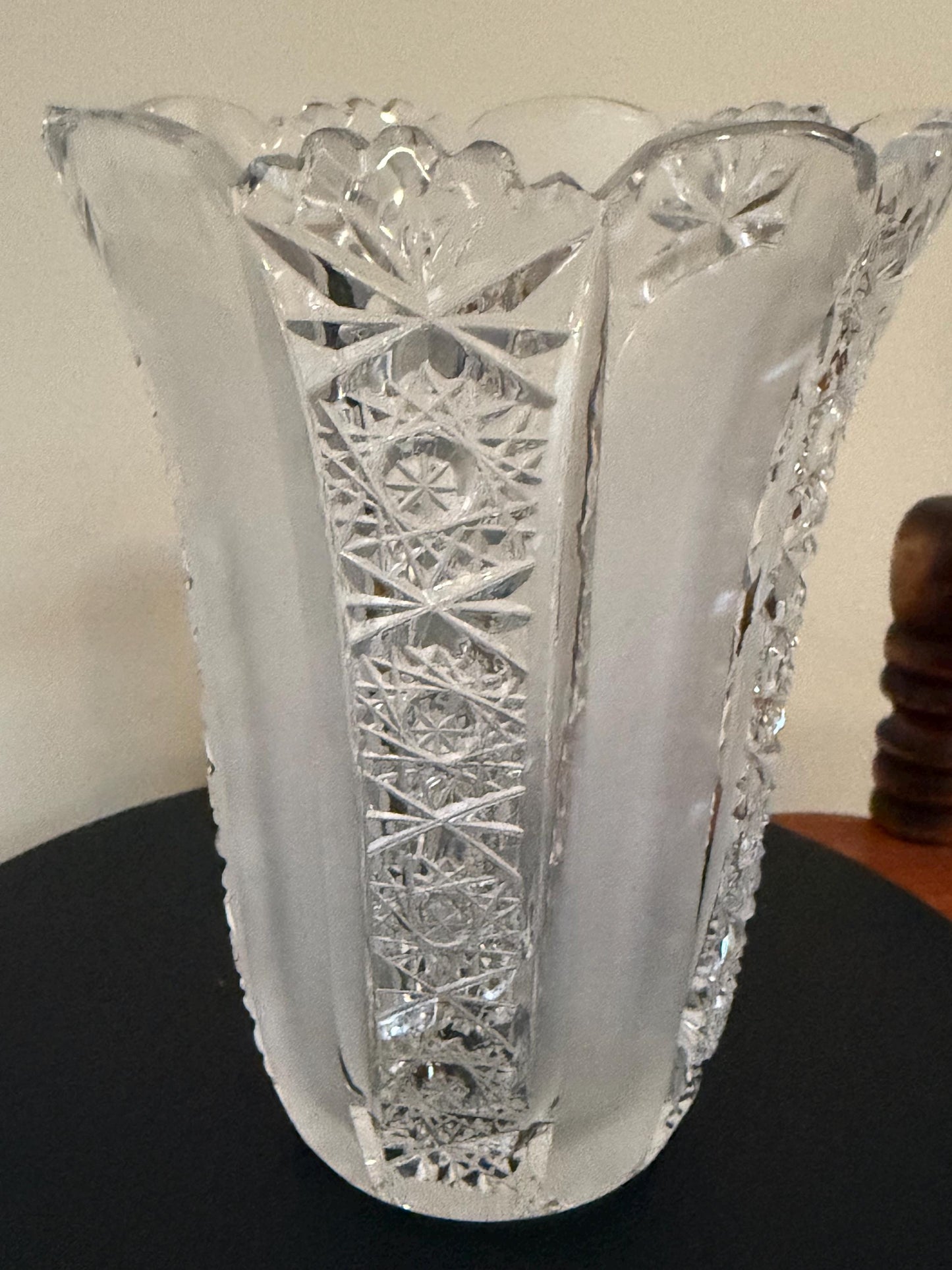 Antique Bohemia Crystal Cut Glass with Frosted Glass Vase Lover Antiques and Vintage