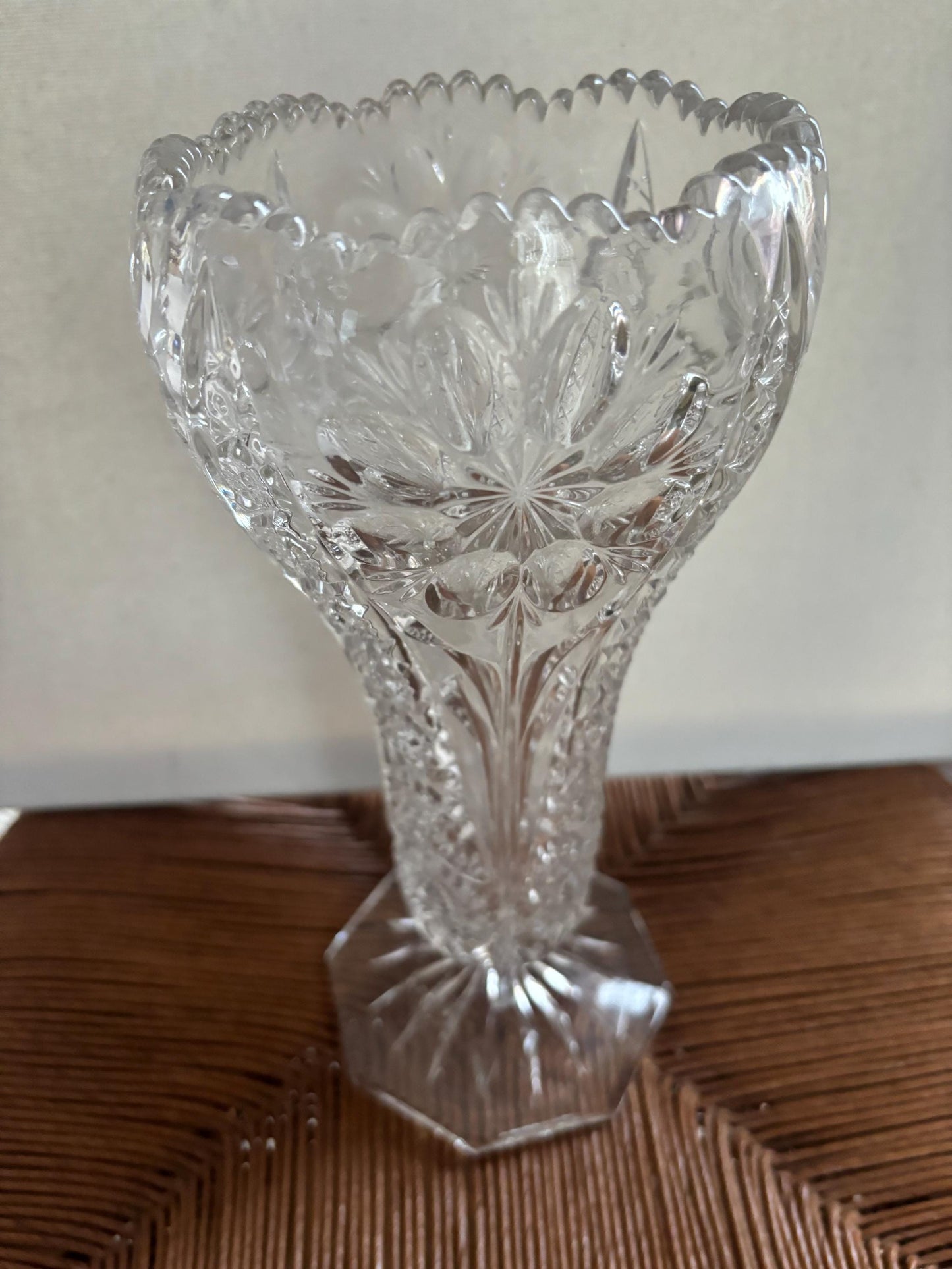 Antique Bohemia Crystal Cut Glass Footed Sawtooth Vase Lover Antiques and Vintage