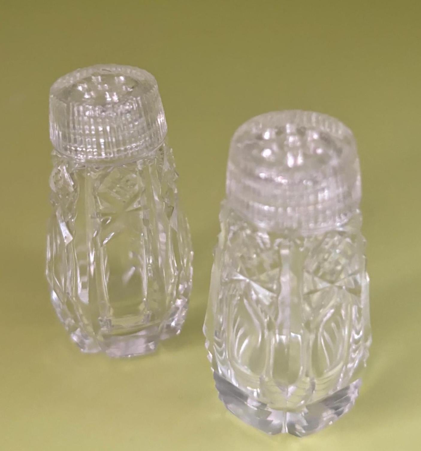Vintage Crystal Cut Glass Salt & Pepper Shakers Lover Antiques and Vintage