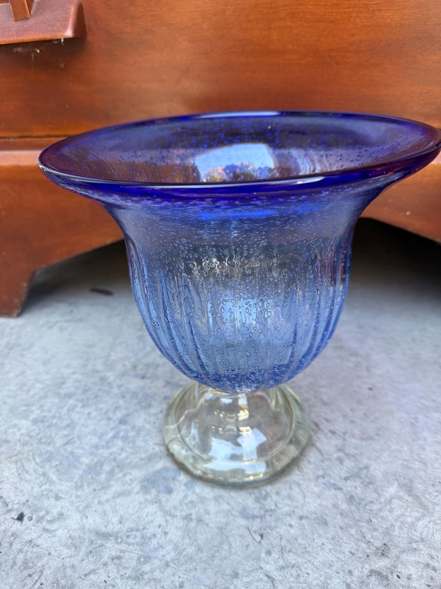 Vintage Cobalt Blue Murano Glass Tall Vase Pretty Elegant Gifts at Lover Antiques and Vintage