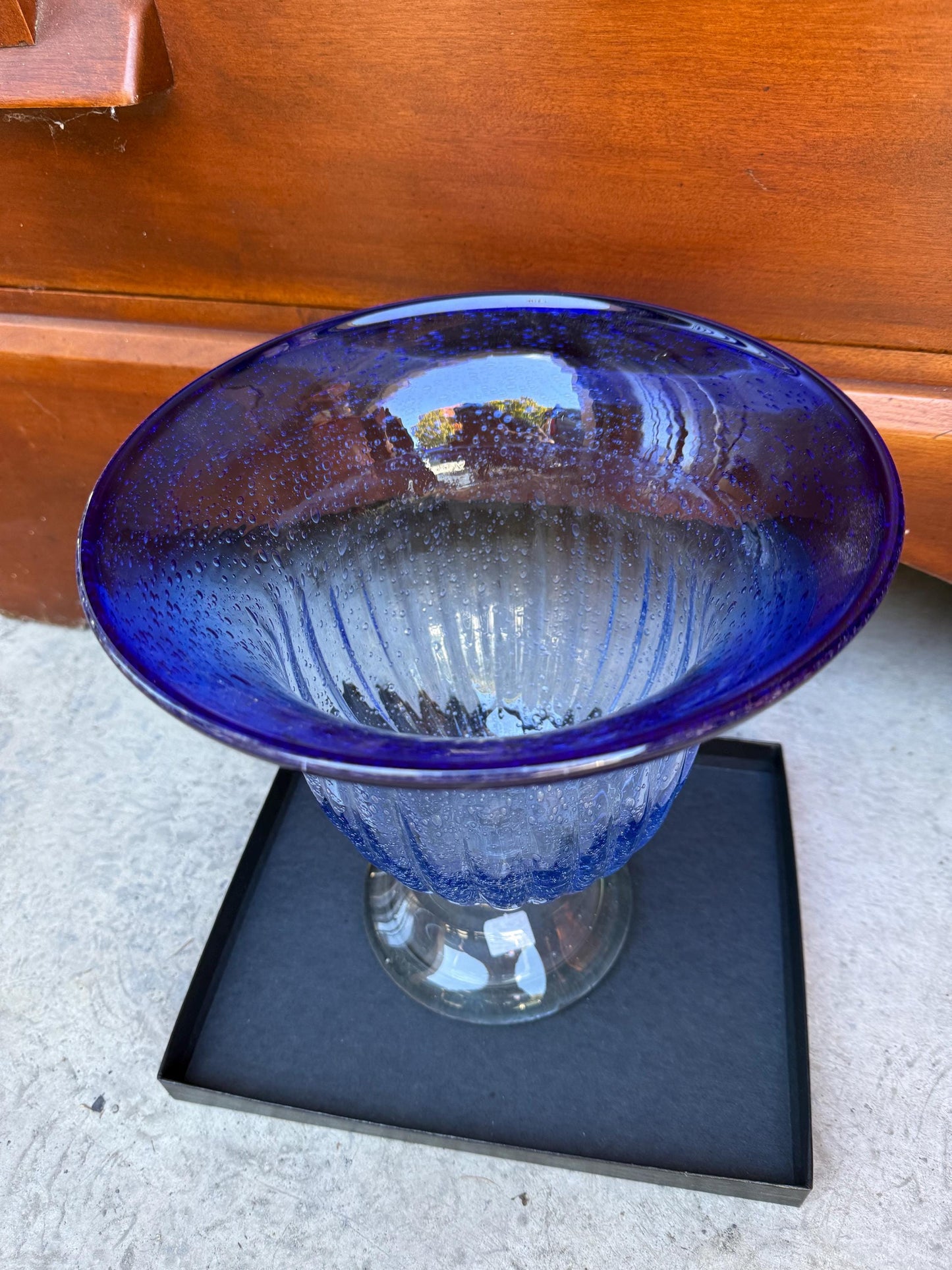 Vintage Cobalt Blue Murano Glass Tall Vase Pretty Elegant Gifts at Lover Antiques and Vintage