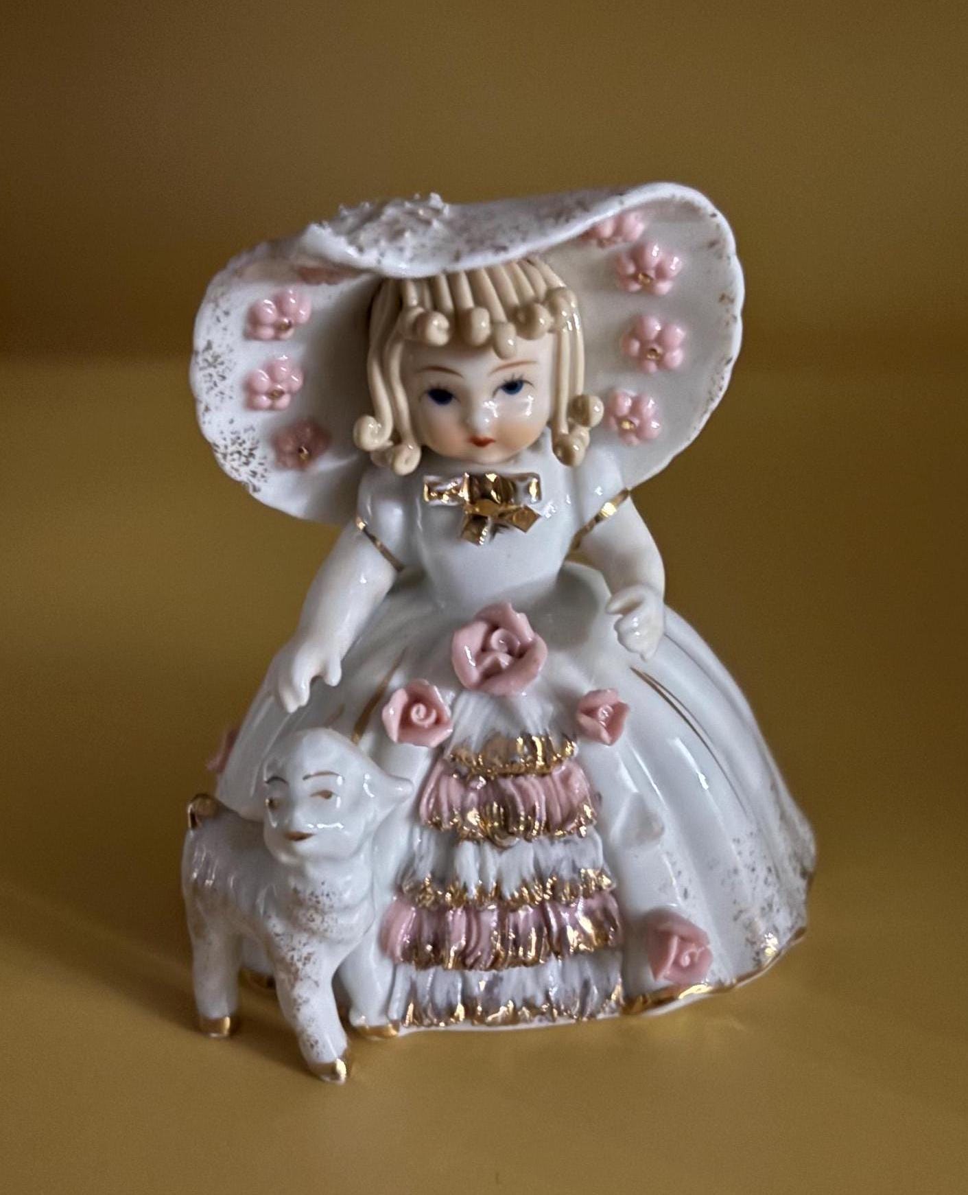 Vintage Lefton Mary Had A Little Lamb Porcelain Hand Painted Figurine Lover Antiques and Vintage