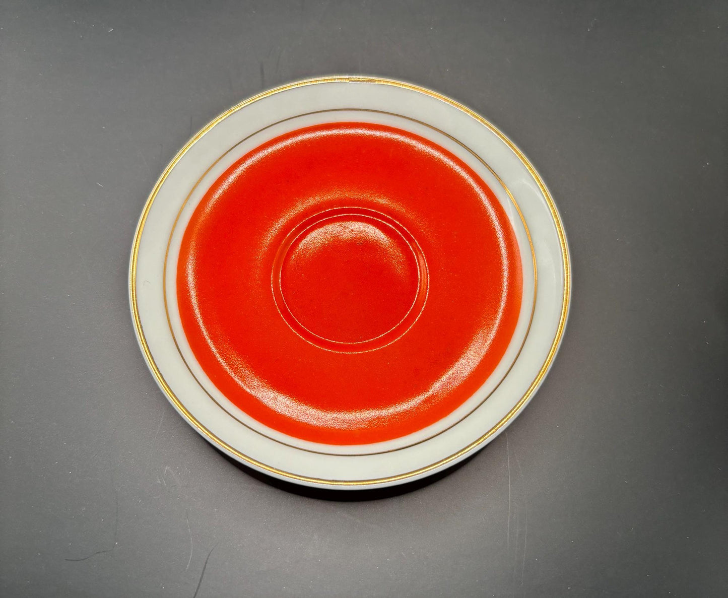 Vintage Elegant Porcelain Orange and 22K Gold Tea Cup Saucer Made in Portugal Lover Antiques and Vintage