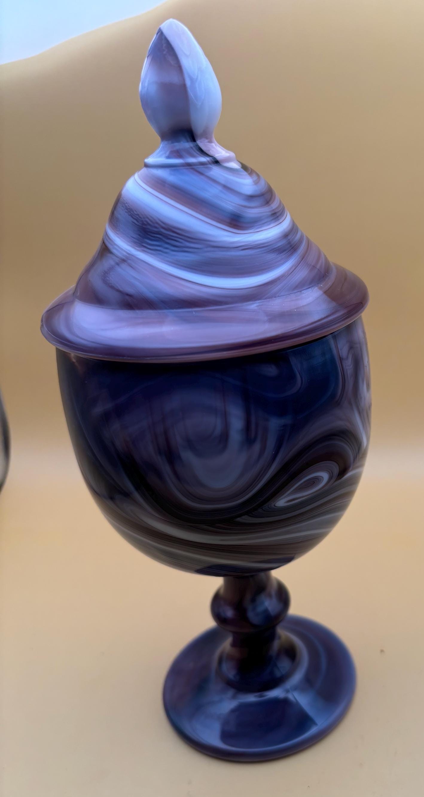 Vintage Imperial Purple Slag Glass Tall Pedestal Candy Dish with Lid Lover Antiques and Vintage