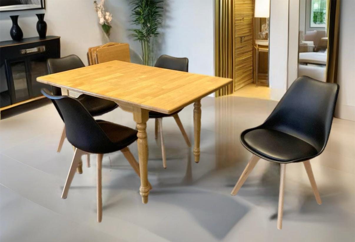 Mid Century Modern Style Birch Wood Table & 4 Black Chairs Lover Antiques and Vintage