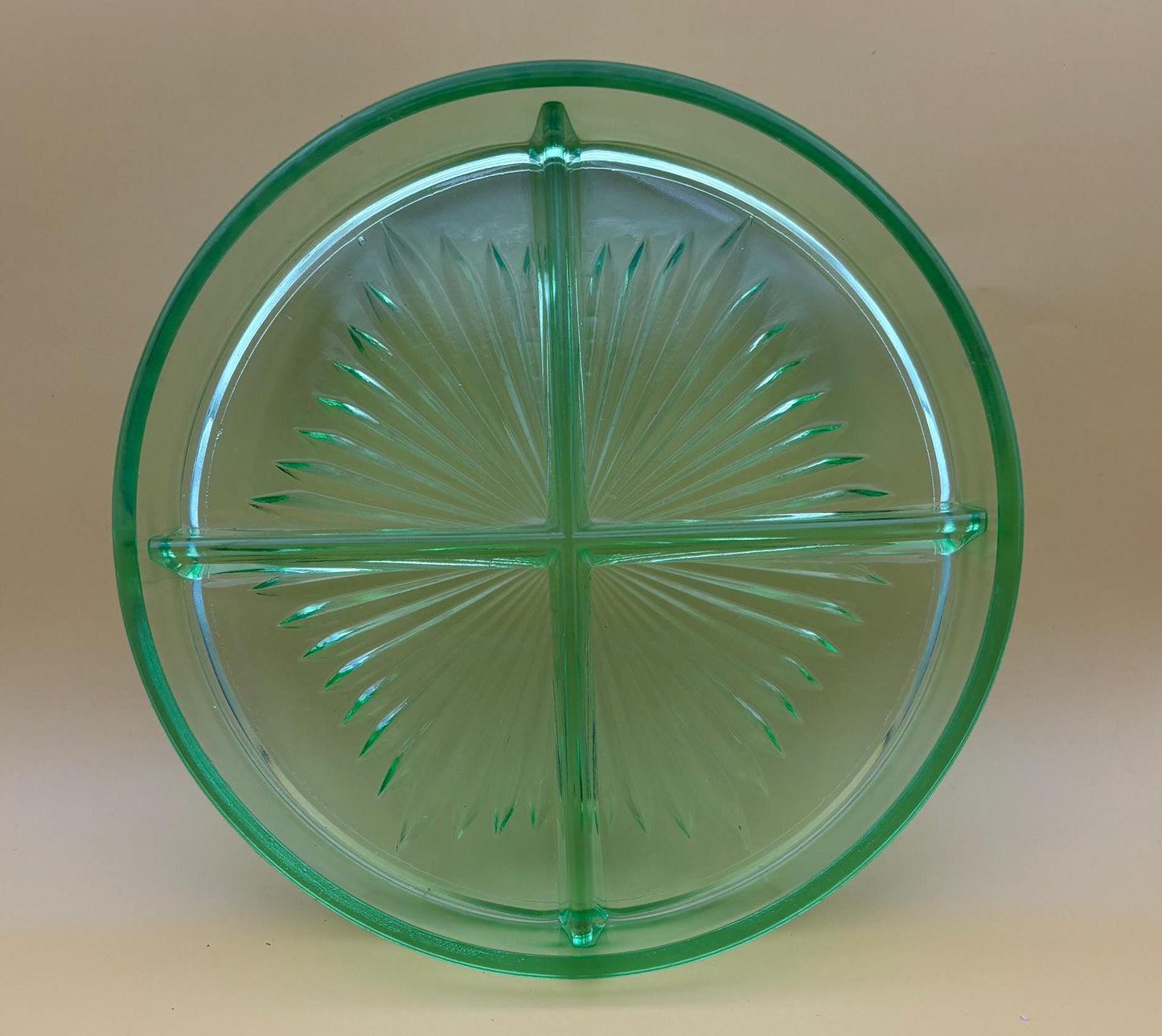 Vintage Crossbar Darcy and Button Vaseline Glass Divided Dish Plate Uranium Glass Lover Antiques and Vintage