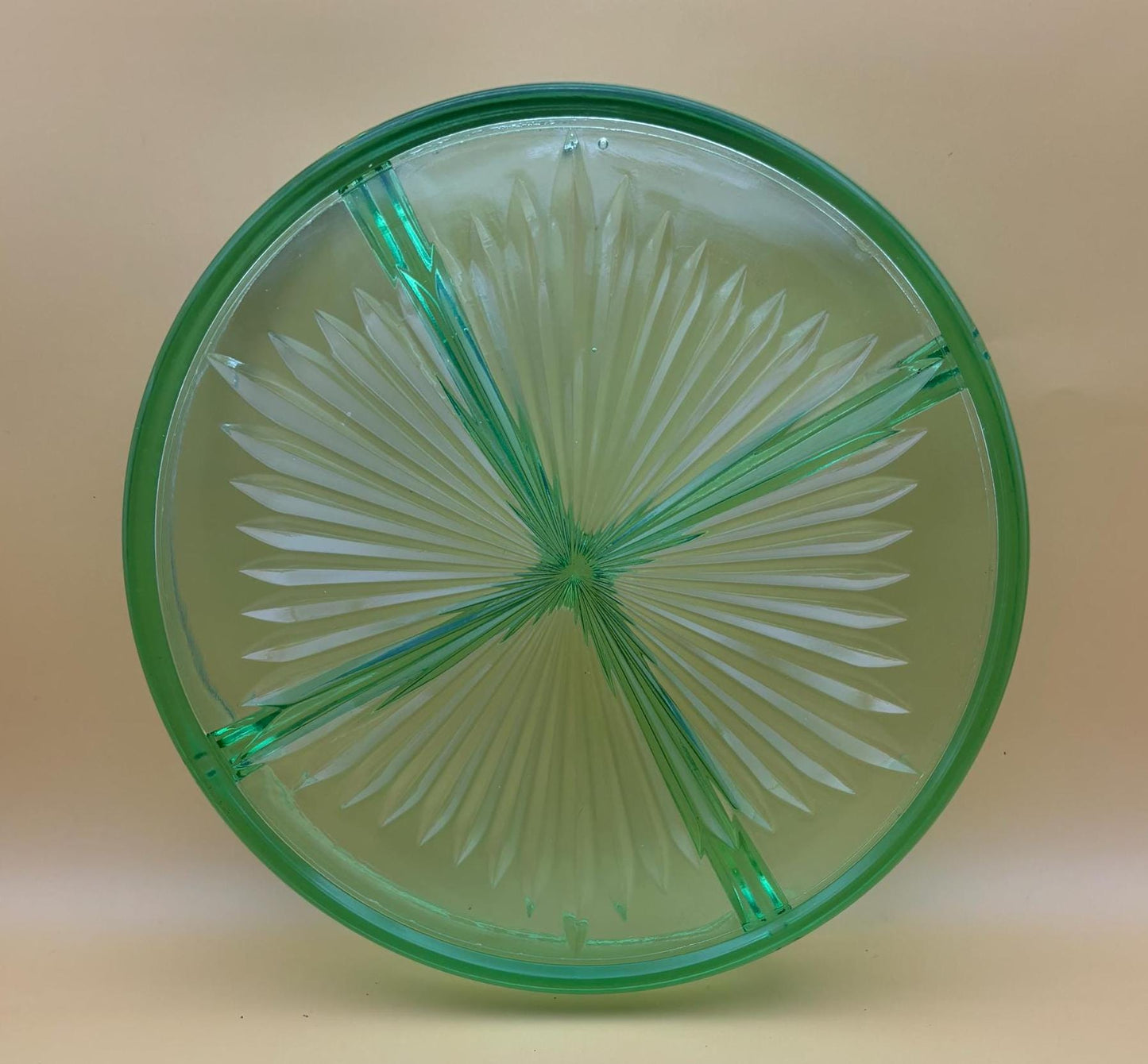 Vintage Crossbar Darcy and Button Vaseline Glass Divided Dish Plate Uranium Glass Lover Antiques and Vintage