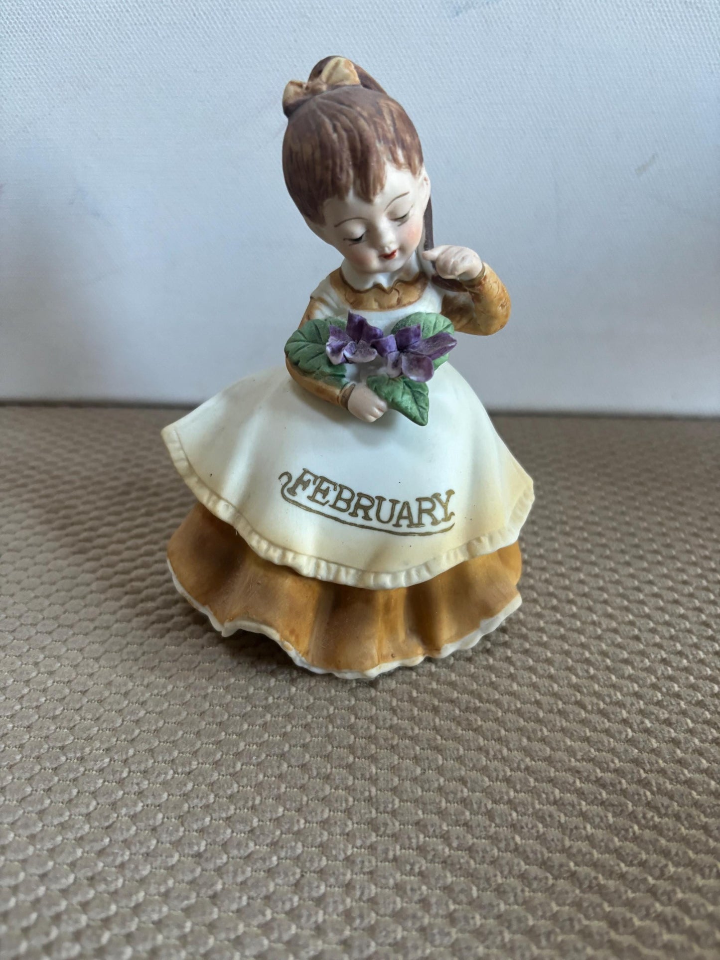 Vintage Lefton February Birthday Girl Porcelain Figurine Carrying Bouquet of Flowers Hand Painted Figure Japanese KW 4200 Lover Antiques