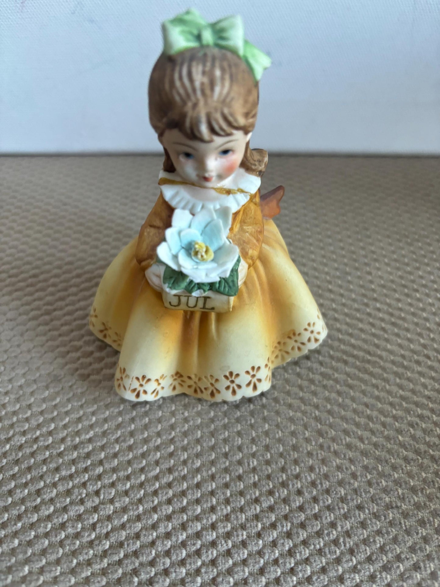 Vintage Lefton July Birthday Girl Porcelaine Hand Painted Figurine Yellow Dress KW7227 Japanese Lover Antiques and Vintage