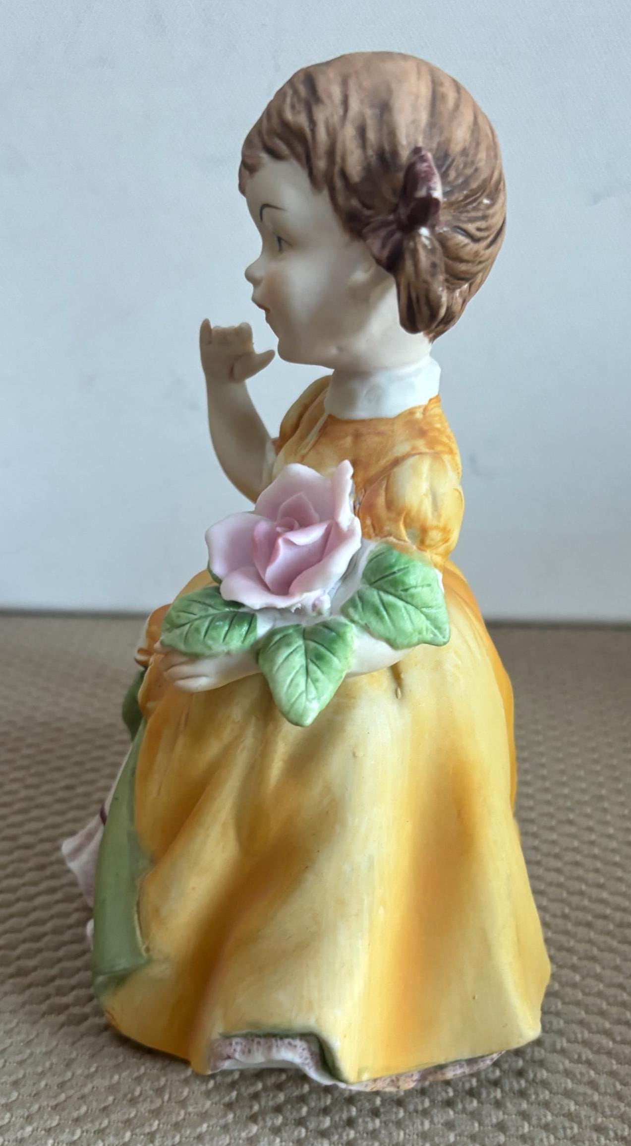 Vintage Lefton Large Girl Figurine Porcelain Hand Painted Figurine with Yellow Dress Made in Japan Japanese Lover Antiques and Vintage