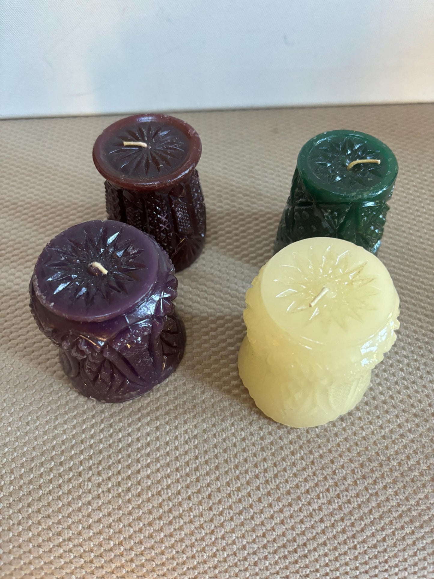 Vintage Kenzie Candles Set of 4 Candles 2 Purple 1 Green 1 White Collectible Candles Set 1 Lover Antiques and Vintage