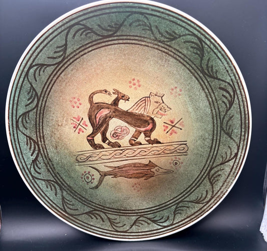 Vintage Keramikos Athens Greece Hand Made Plate with Animals Snake Tiger Kangaroo Shark Lover Antiques and Vintage