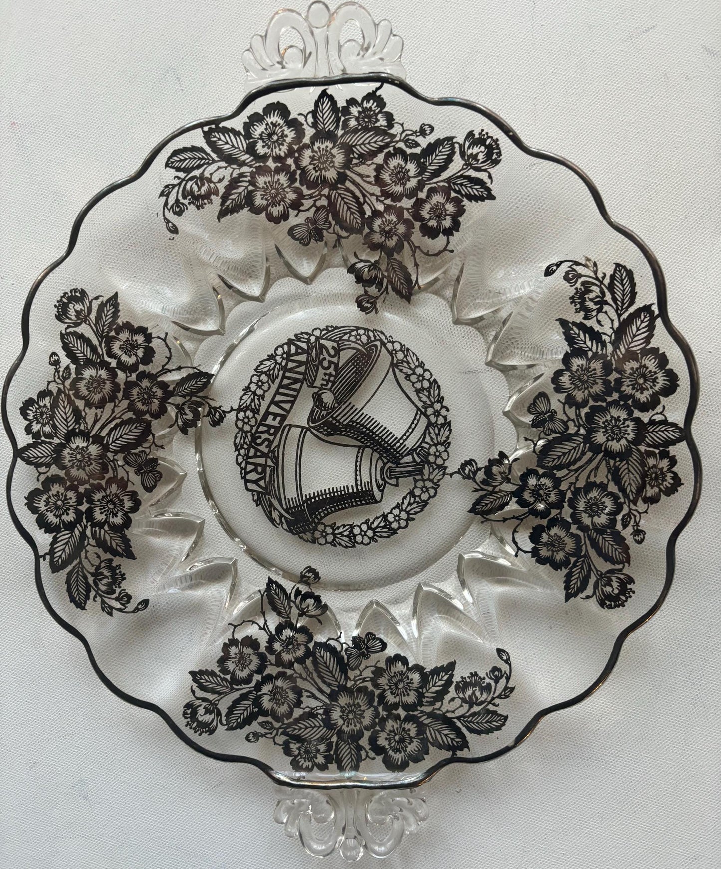 Vintage Duncan Miller Silver City Glass Plate 25th Anniversary Cake Plate Lover Antiques and Vintage