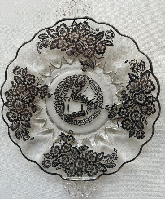 Vintage Duncan Miller Silver City Glass Plate 25th Anniversary Cake Plate Lover Antiques and Vintage