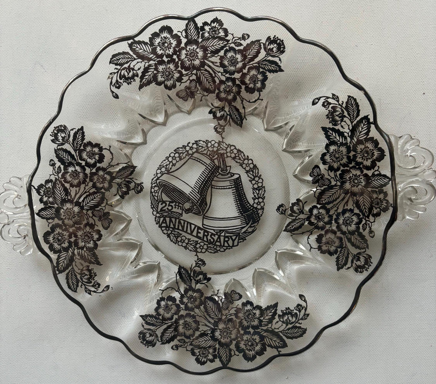 Vintage Duncan Miller Silver City Glass Plate 25th Anniversary Cake Plate Lover Antiques and Vintage