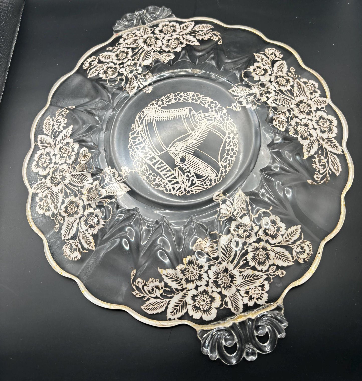 Vintage Duncan Miller Silver City Glass Plate 25th Anniversary Cake Plate Lover Antiques and Vintage