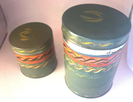 Vintage Green & Red Canisters Set of 2 Containers Lover Antiques and Vintage