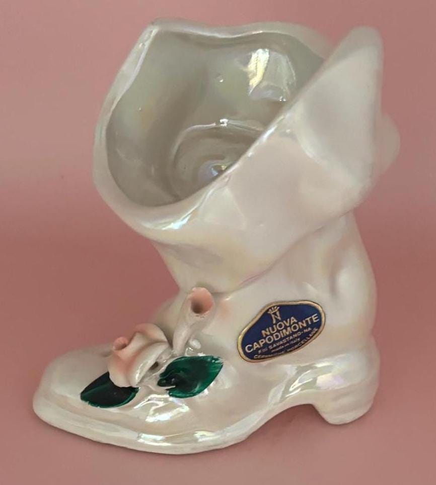 Vintage Nuova Capodimonte For Savastrano Hand Painted Shoe Boot Lover Antiques