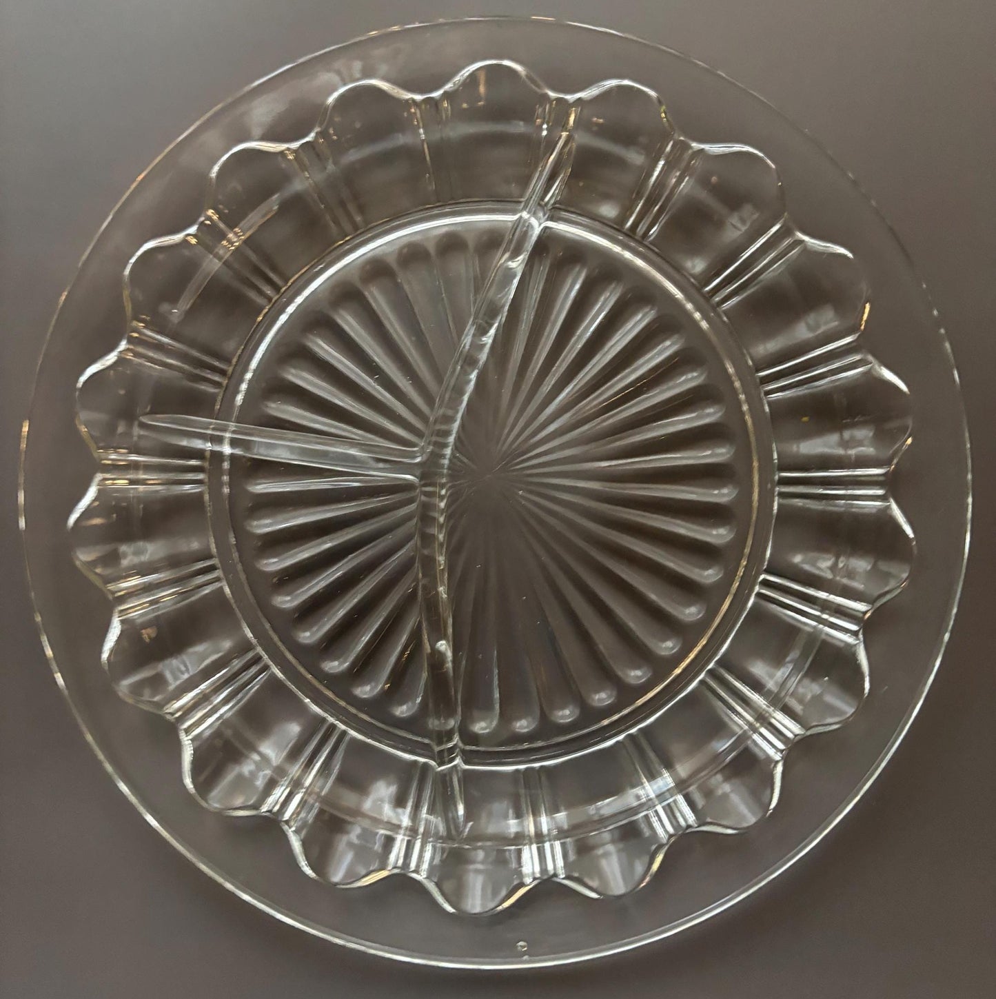 Vintage Anchor Hocking Colonial Knife and Fork Crystal 3 Part Divided Plate Lover Antiques and Vintage