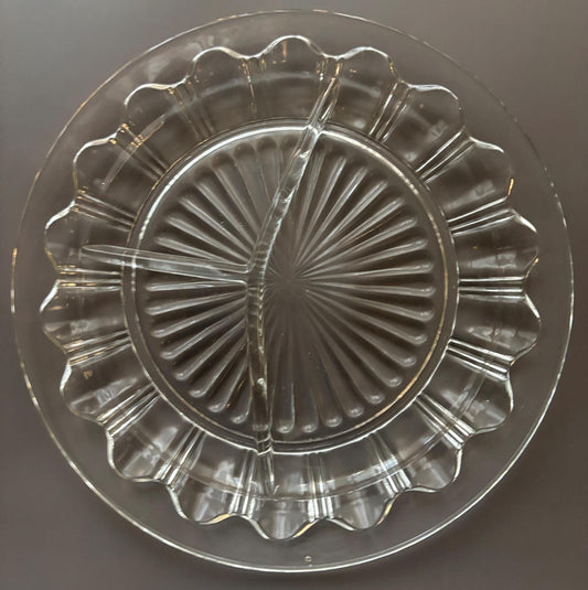 Vintage Anchor Hocking Colonial Knife and Fork Crystal 3 Part Divided Plate Lover Antiques and Vintage