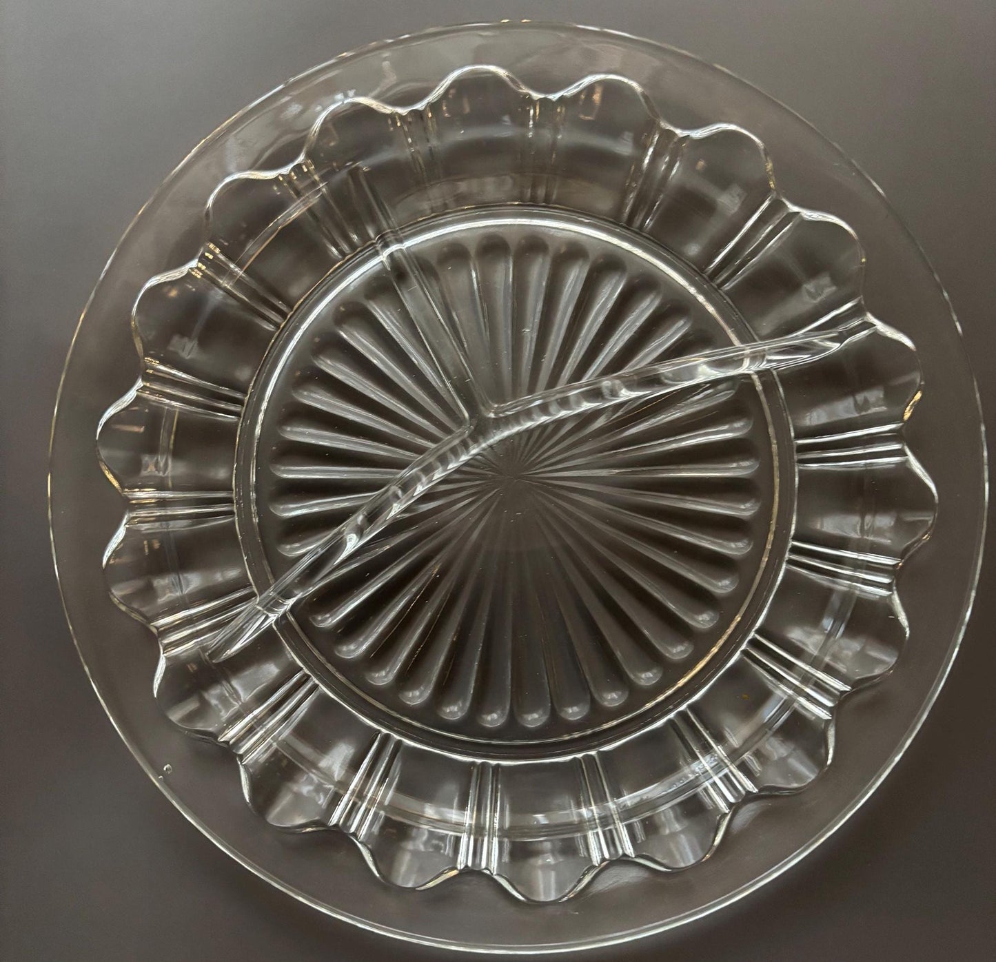 Vintage Anchor Hocking Colonial Knife and Fork Crystal 3 Part Divided Plate Lover Antiques and Vintage