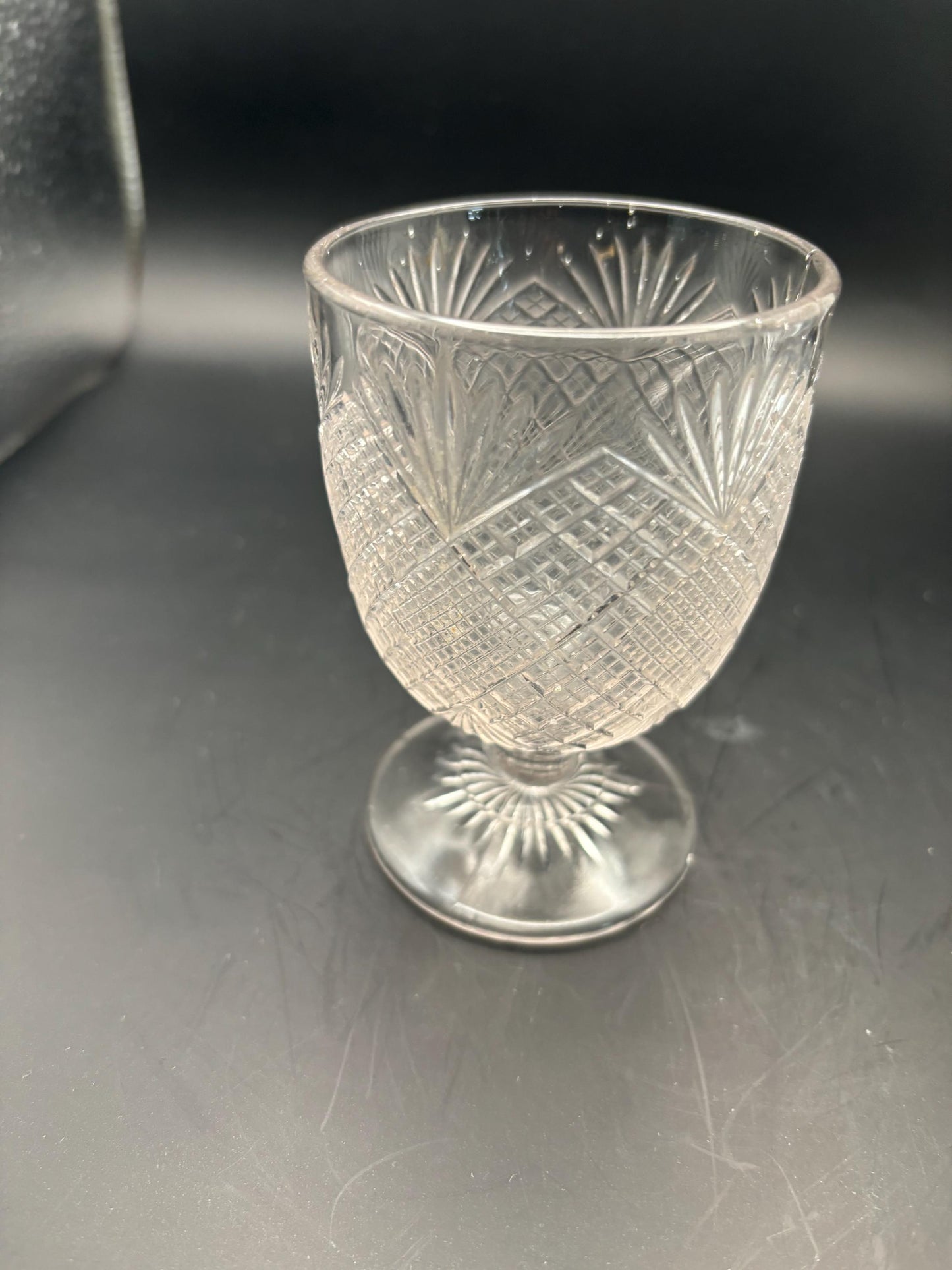 Antique Glass Footed Cup Flattened Diamond and Sunburst Design Pressed Glass Egg Cup 1870’s Lover Antiques and Vintage